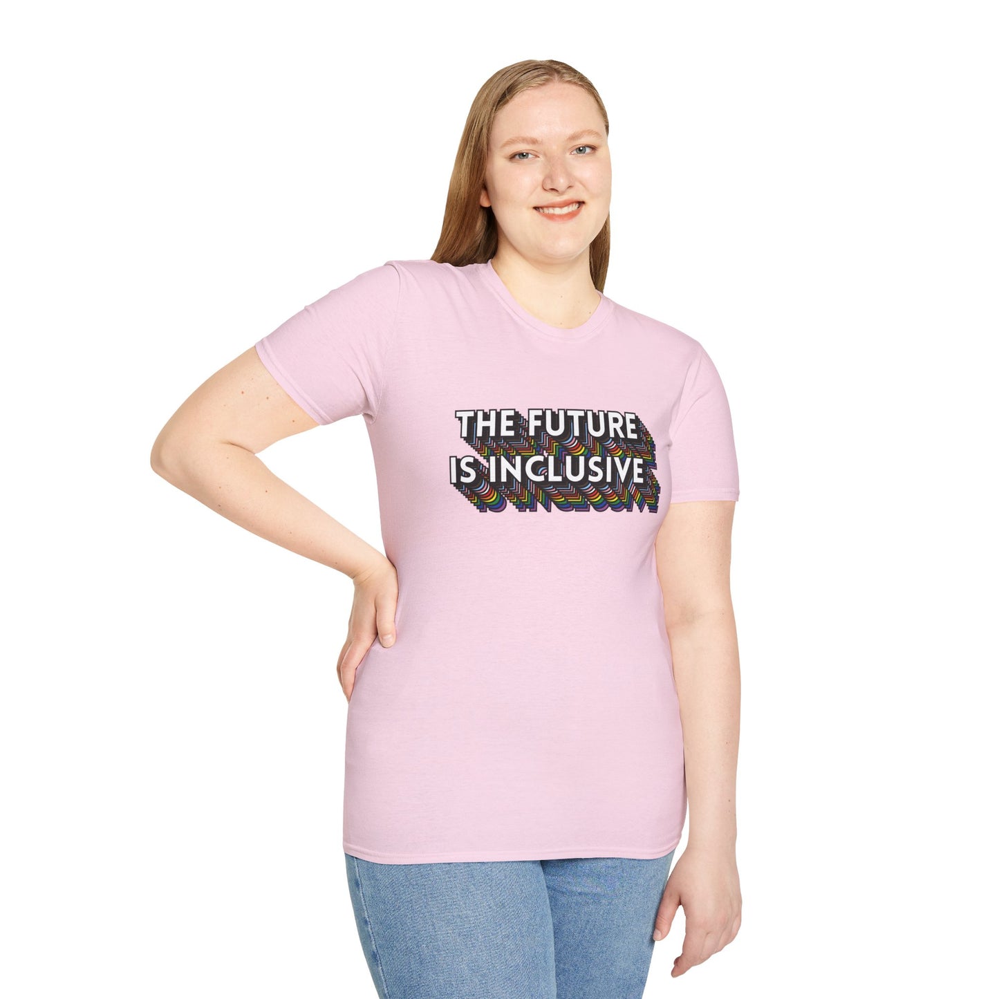 The Future Is Inclusive T-Shirt – Rainbow Uplifted Equality Graphic Tee with Bold LGBTQ+ Pride Message