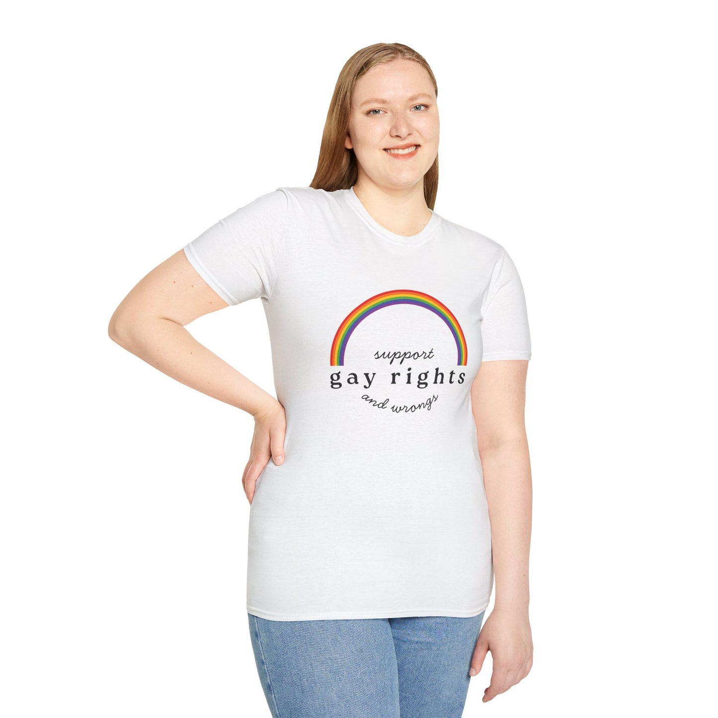 I Support Gay Rights and Wrongs T-Shirt – Rainbow LGBTQ+ Graphic Tee with Bold Inclusive & Humorous Pride Design