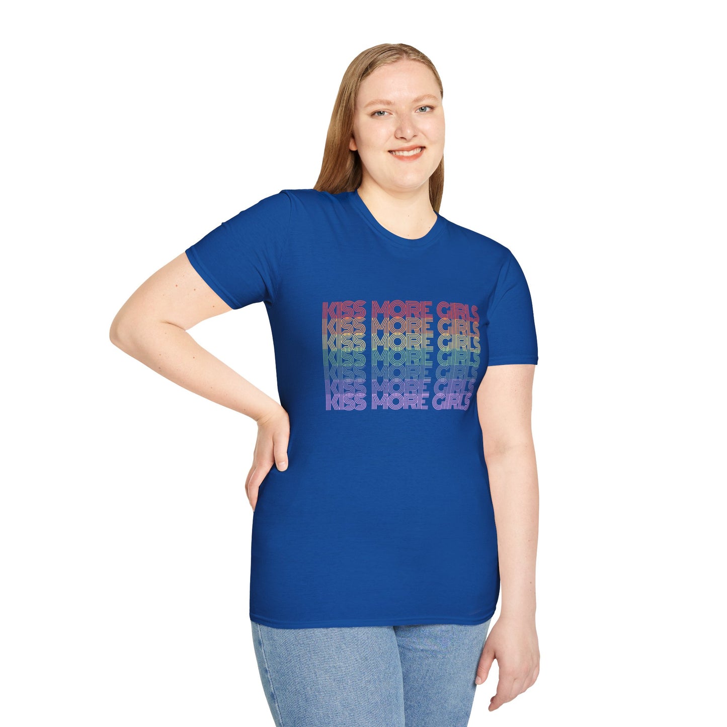Kiss More Girls T-Shirt – Rainbow LGBTQ+ Pride Graphic Tee with Bold Inclusive & Playful Message