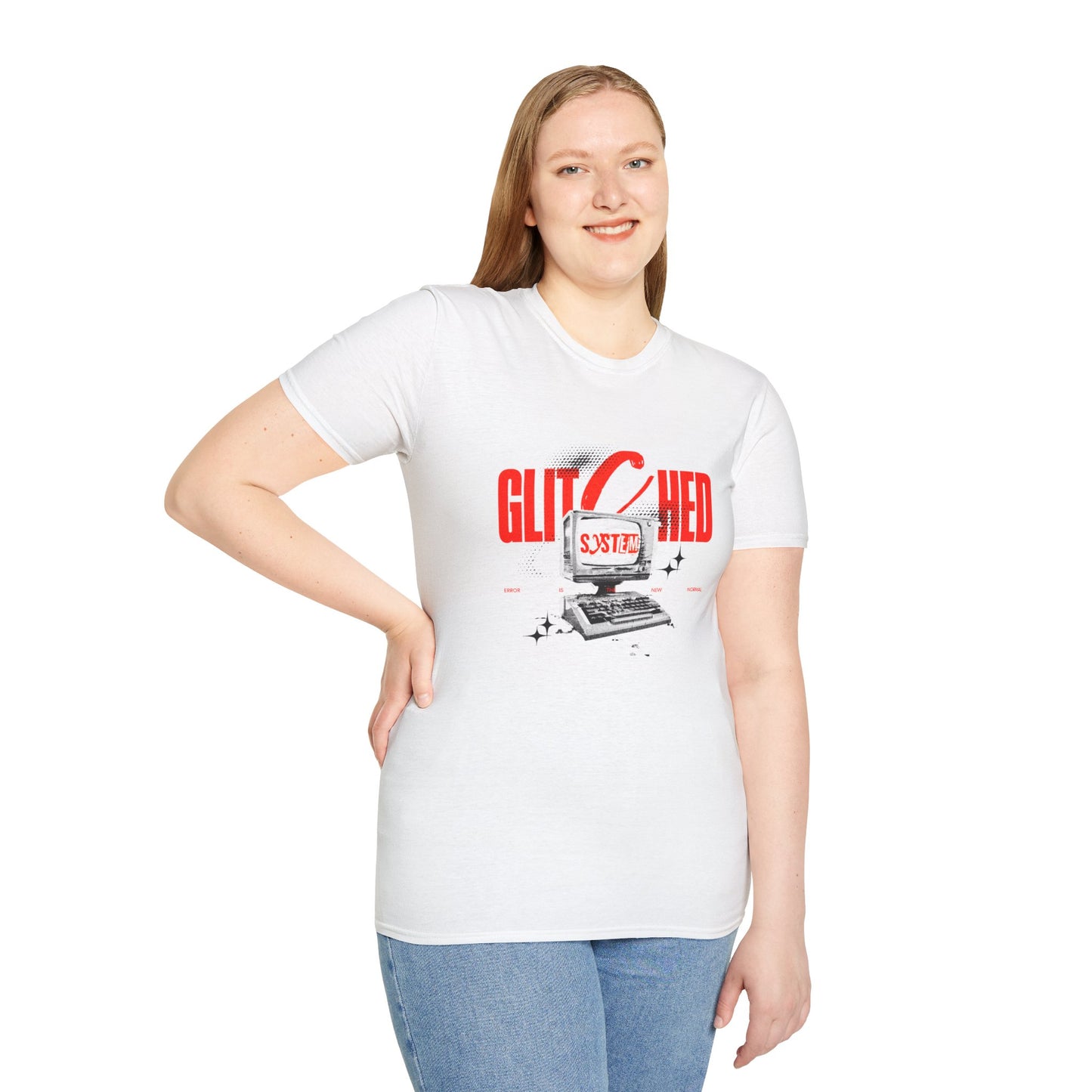 Glitched T-Shirt – Retro Computer Error Graphic Tee with Vintage Tech Aesthetic