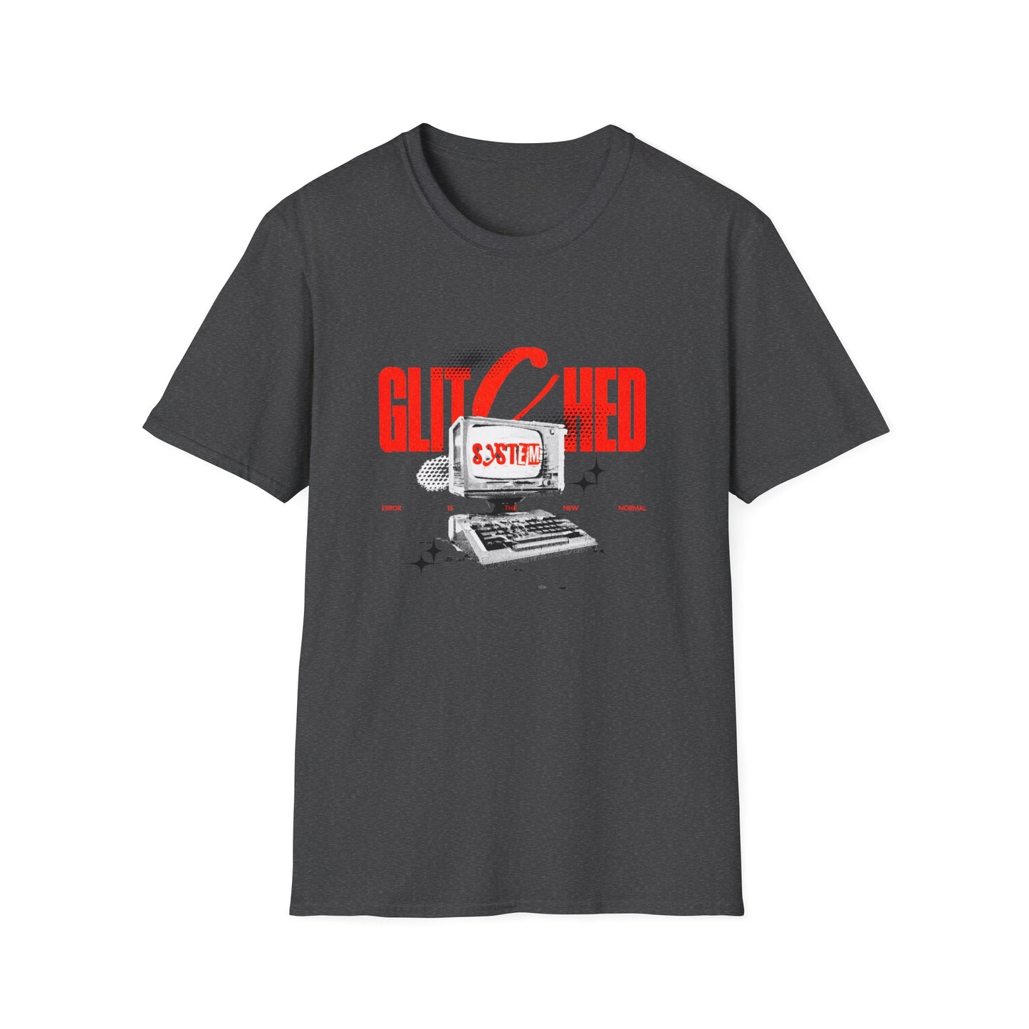 Glitched T-Shirt – Retro Computer Error Graphic Tee with Vintage Tech Aesthetic