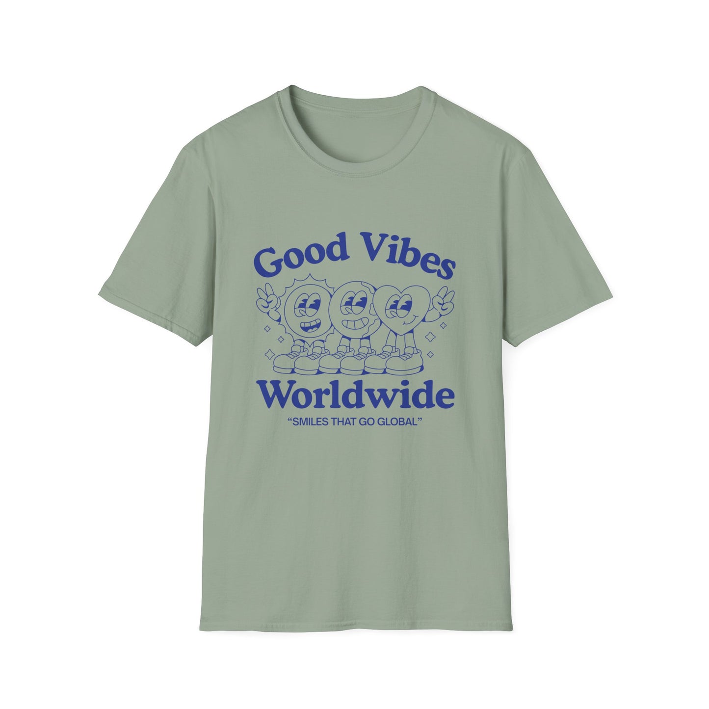 Good Vibes Worldwide T-Shirt – Retro Global Positivity Graphic Tee with Vintage Travel-Inspired Design