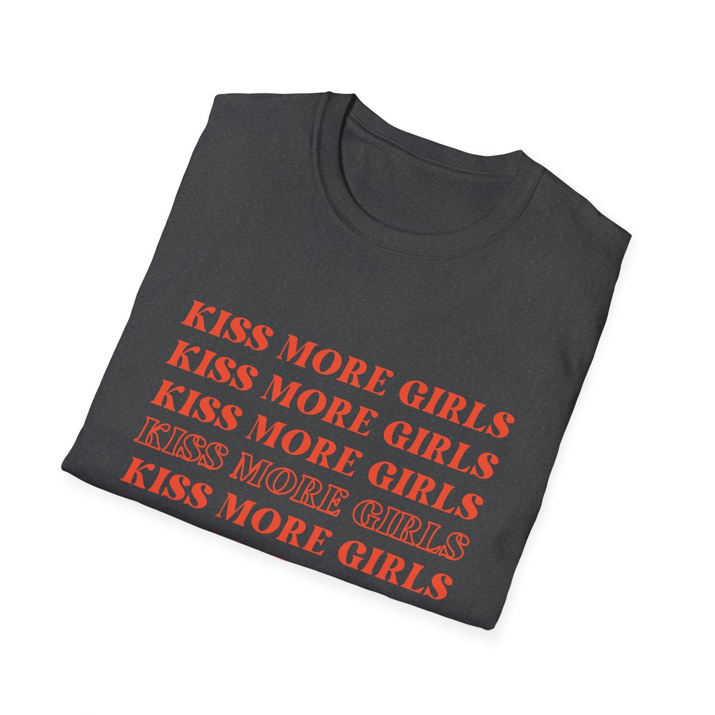 Kiss More Girls T-Shirt – Bold Red Font LGBTQ+ Pride Graphic Tee with Playful Feminine Message
