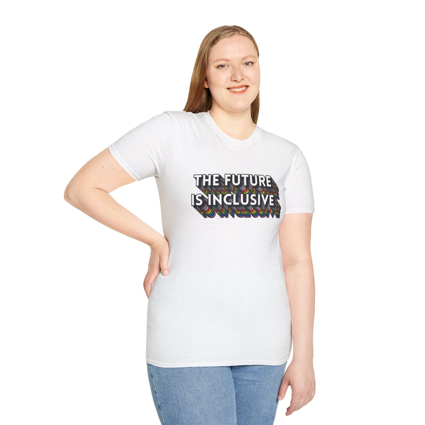 The Future Is Inclusive T-Shirt – Rainbow Uplifted Equality Graphic Tee with Bold LGBTQ+ Pride Message
