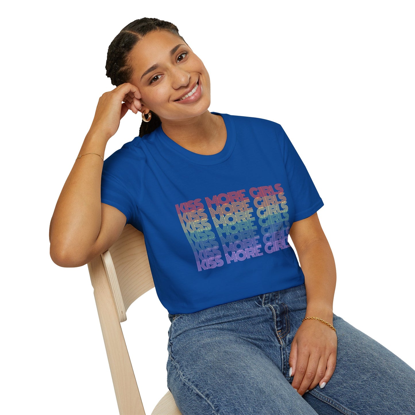 Kiss More Girls T-Shirt – Rainbow LGBTQ+ Pride Graphic Tee with Bold Inclusive & Playful Message