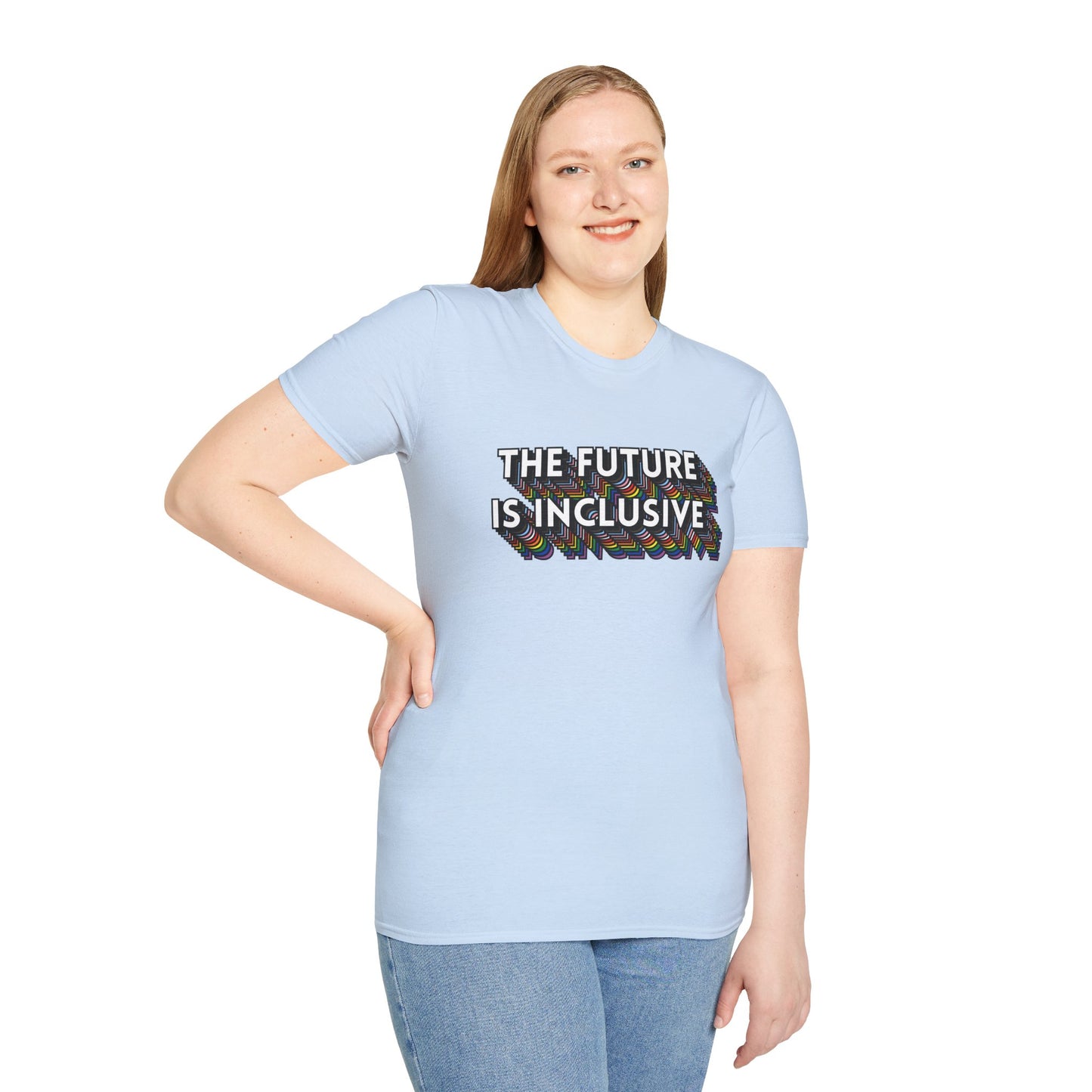 The Future Is Inclusive T-Shirt – Rainbow Uplifted Equality Graphic Tee with Bold LGBTQ+ Pride Message