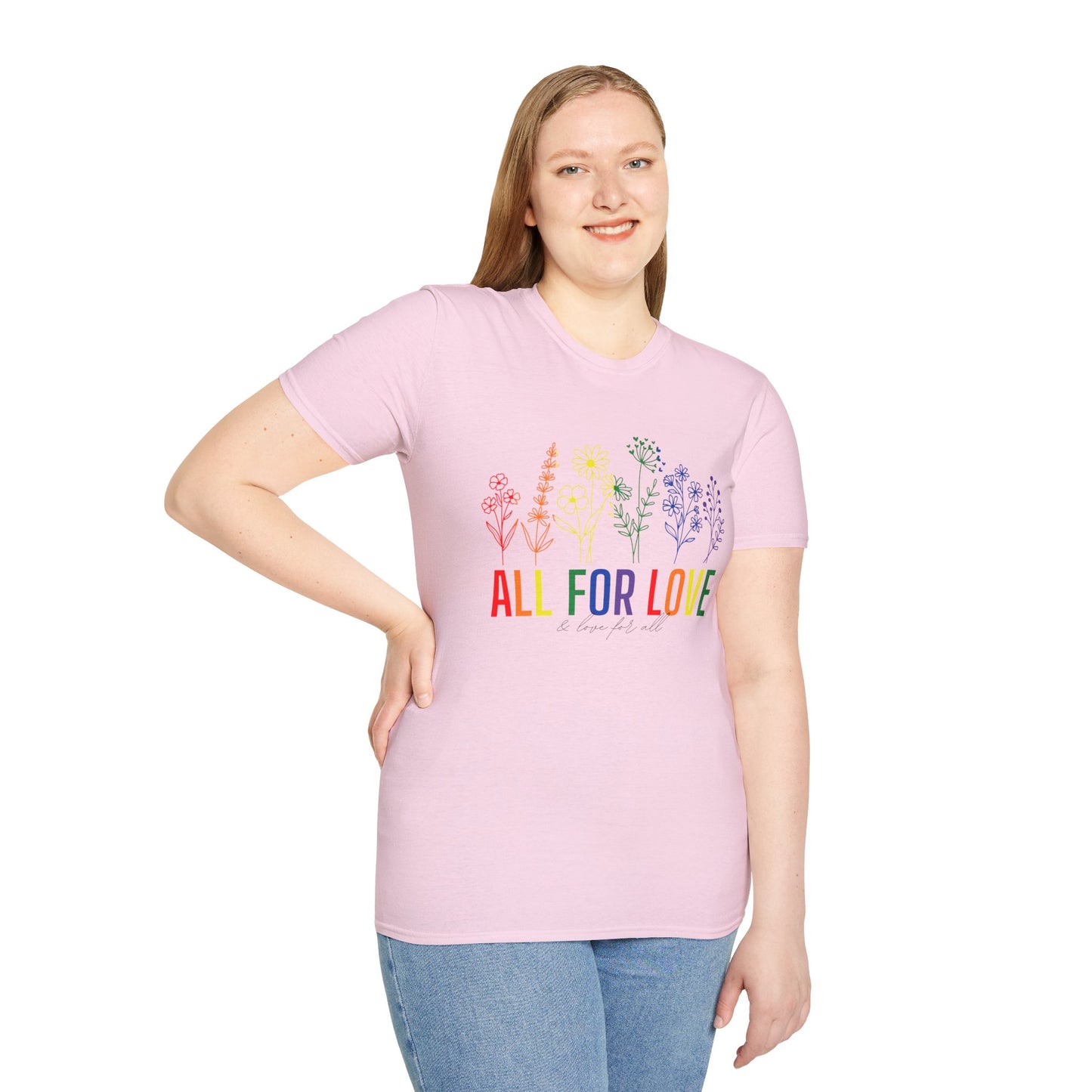 All for Love T-Shirt – Rainbow LGBTQ+ Pride Graphic Tee with Inclusive Love Wins Message