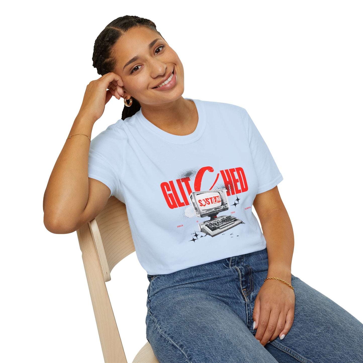 Glitched T-Shirt – Retro Computer Error Graphic Tee with Vintage Tech Aesthetic