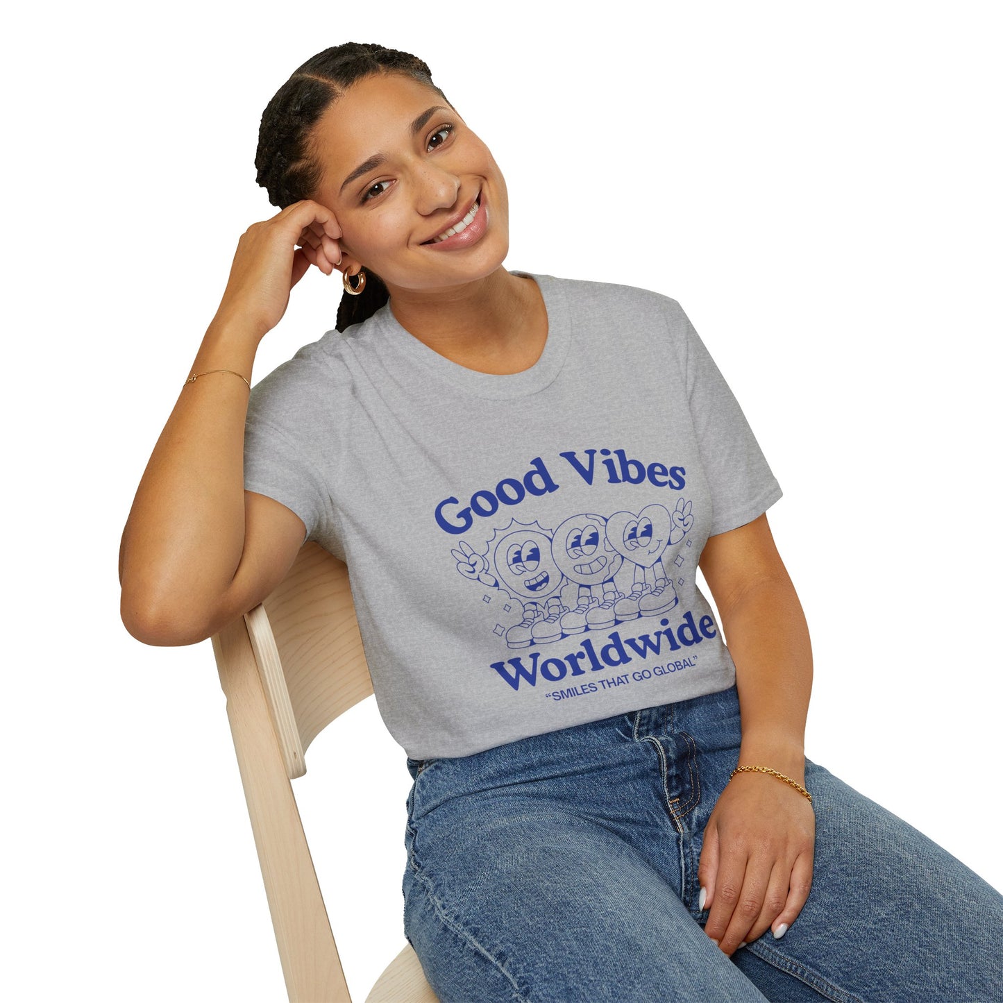 Good Vibes Worldwide T-Shirt – Retro Global Positivity Graphic Tee with Vintage Travel-Inspired Design