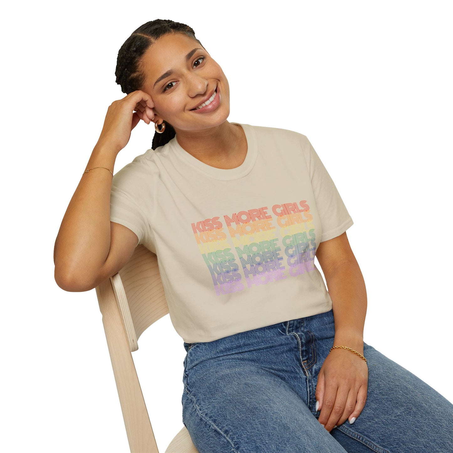 Kiss More Girls T-Shirt – Rainbow LGBTQ+ Pride Graphic Tee with Bold Inclusive & Playful Message
