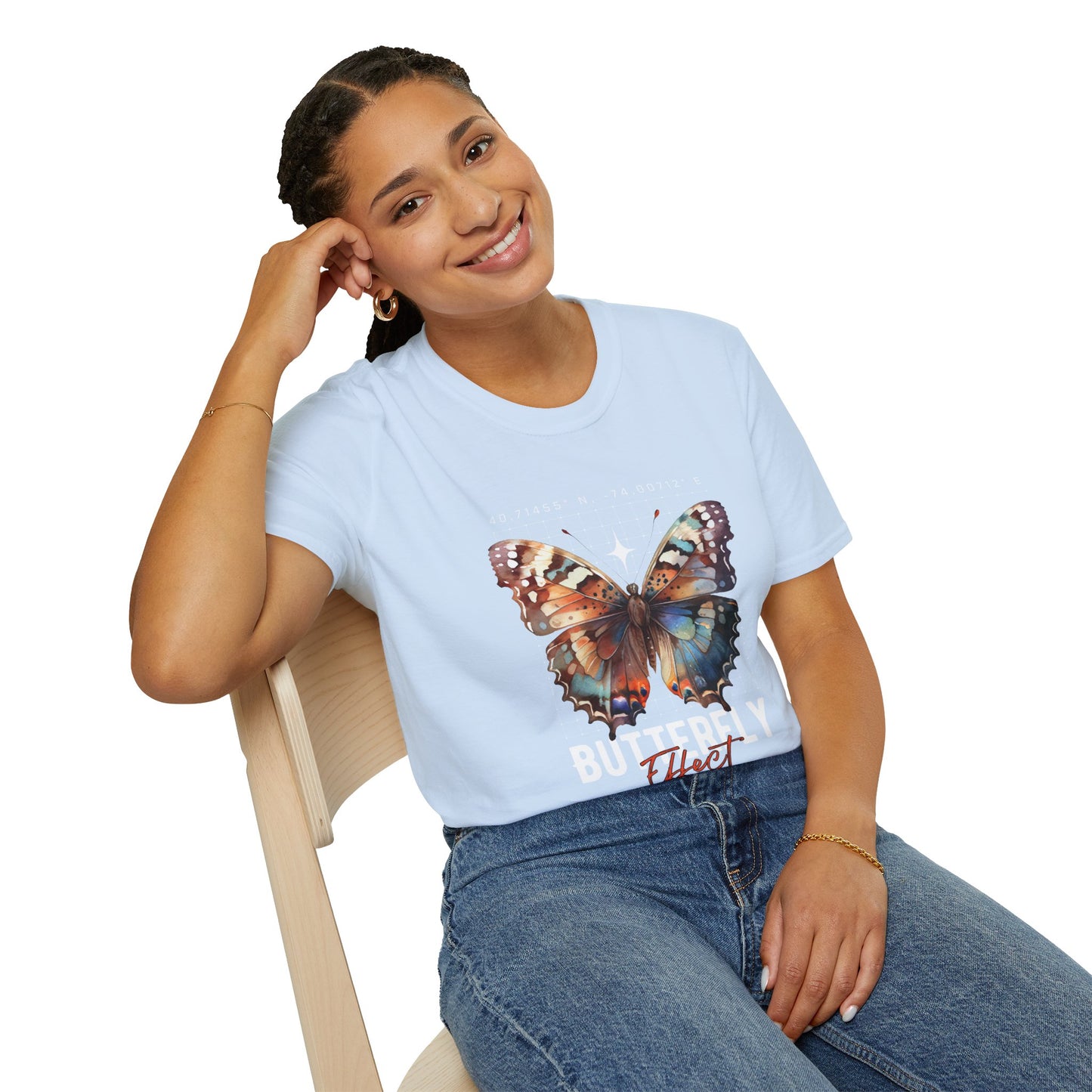 Butterfly Effect T-Shirt – Minimalist Graphic Tee with Coordinates & Symbolic Design of Change and Connection