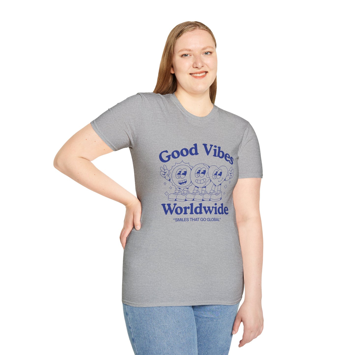 Good Vibes Worldwide T-Shirt – Retro Global Positivity Graphic Tee with Vintage Travel-Inspired Design