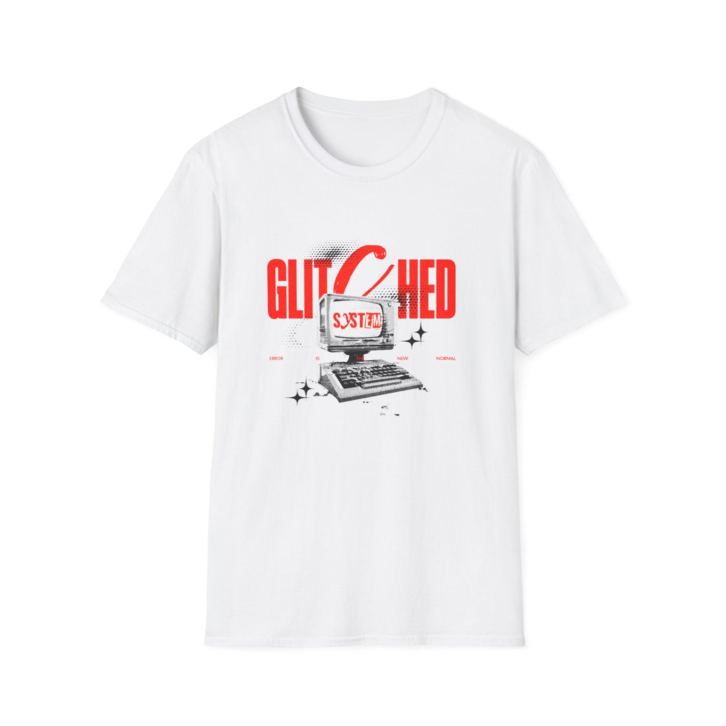 Glitched T-Shirt – Retro Computer Error Graphic Tee with Vintage Tech Aesthetic
