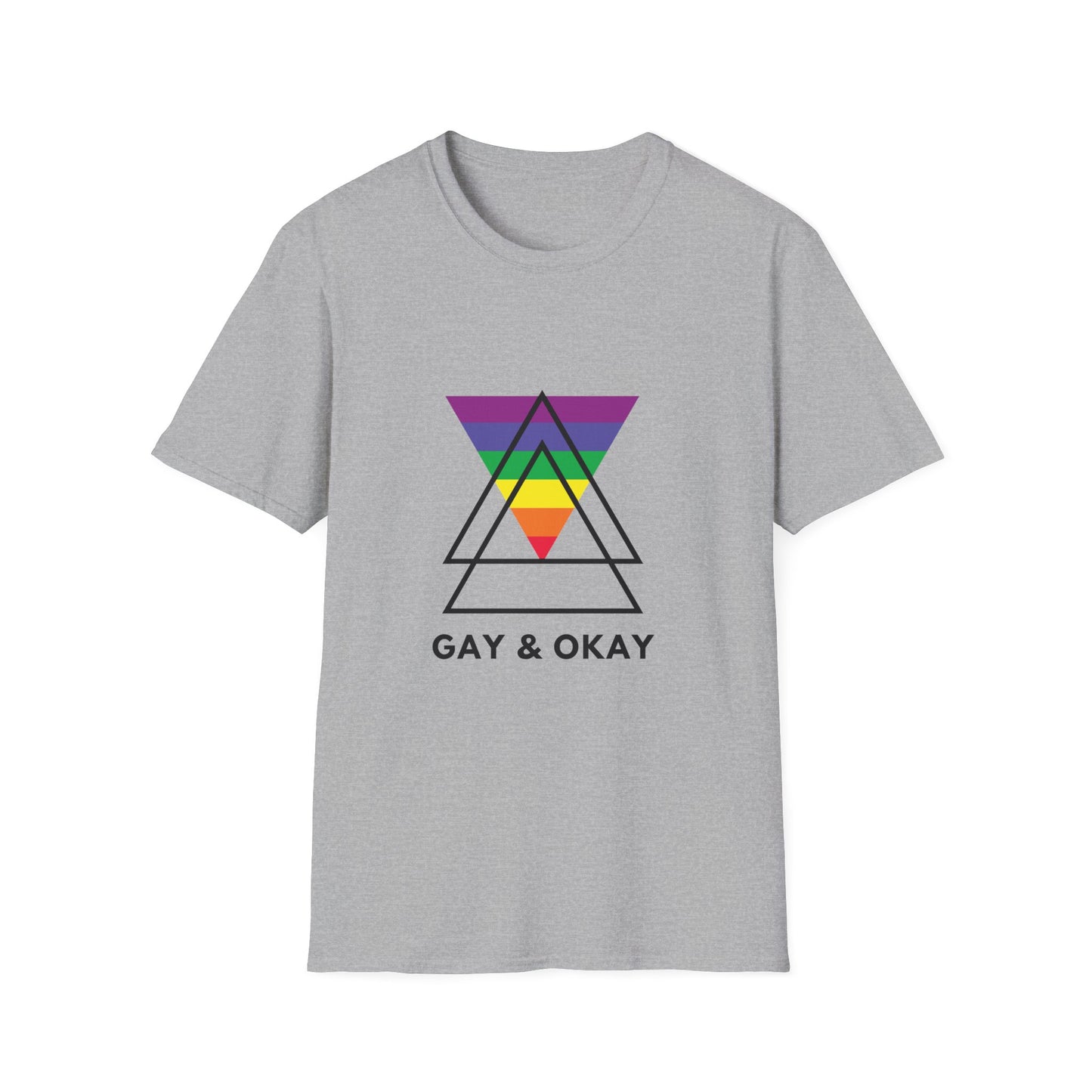 Gay and Okay T-Shirt – Geometric Rainbow LGBTQ+ Graphic Tee with Bold Inclusive Pride Design