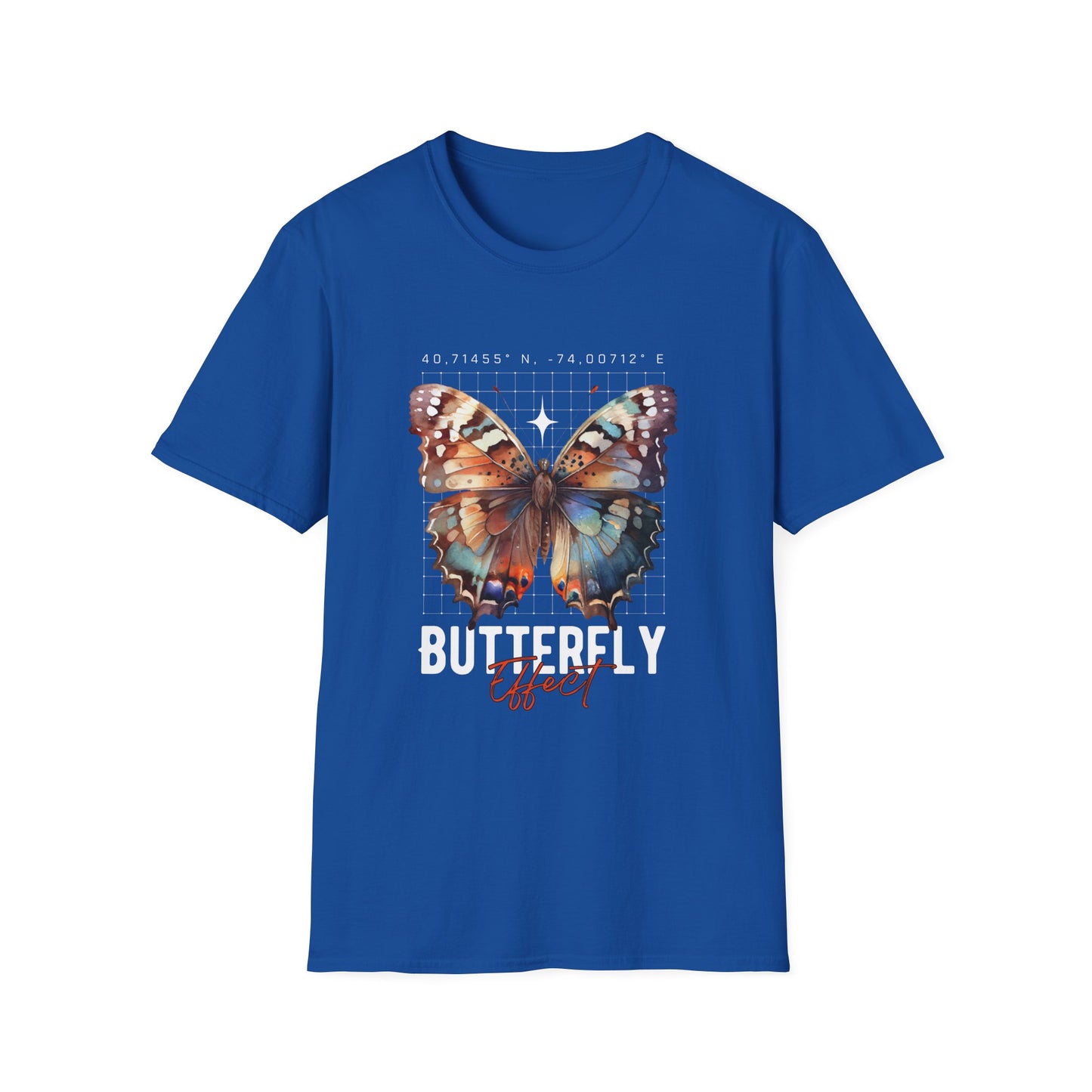 Butterfly Effect T-Shirt – Minimalist Graphic Tee with Coordinates & Symbolic Design of Change and Connection