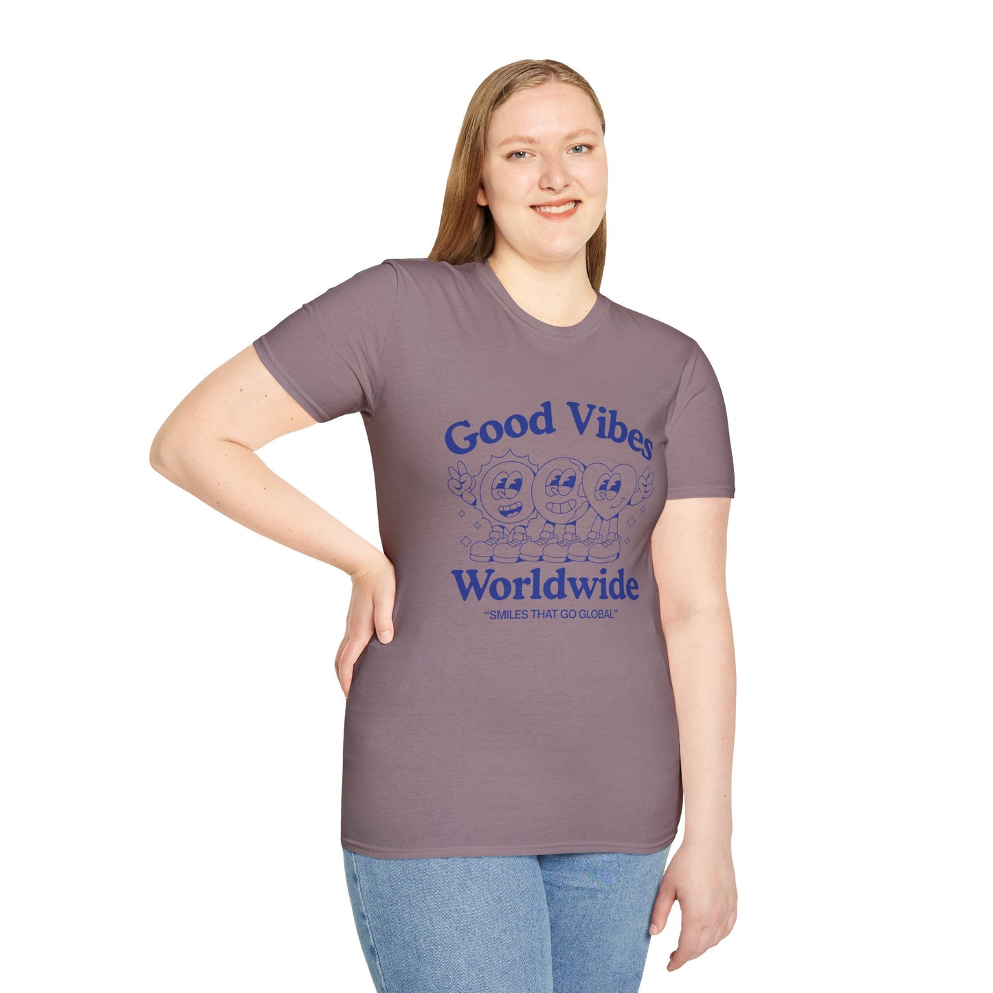 Good Vibes Worldwide T-Shirt – Retro Global Positivity Graphic Tee with Vintage Travel-Inspired Design