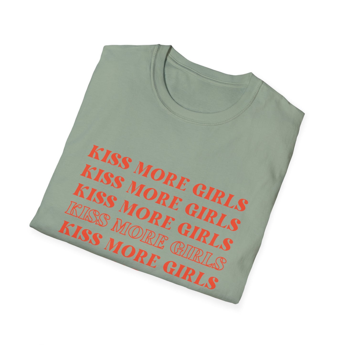 Kiss More Girls T-Shirt – Bold Red Font LGBTQ+ Pride Graphic Tee with Playful Feminine Message