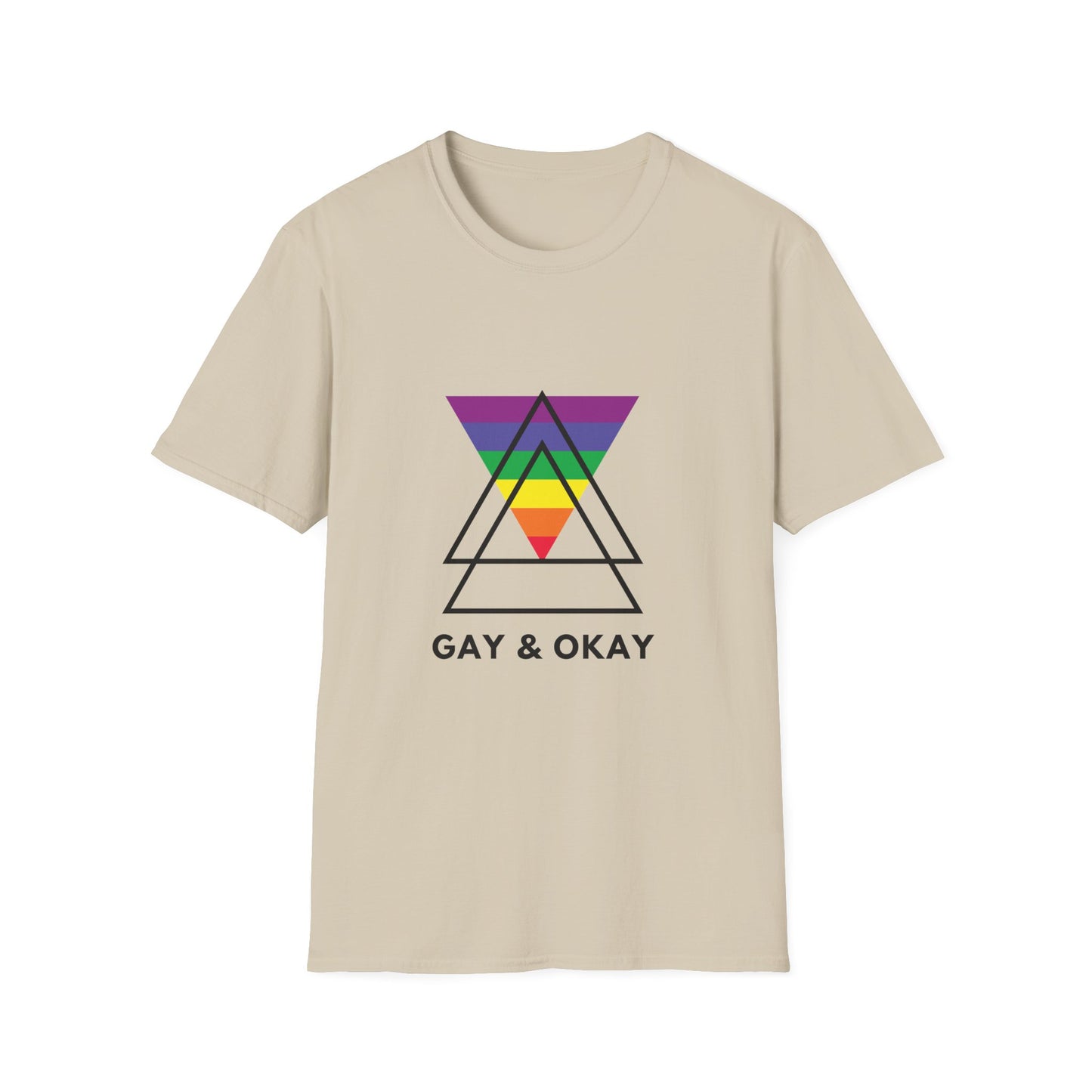 Gay and Okay T-Shirt – Geometric Rainbow LGBTQ+ Graphic Tee with Bold Inclusive Pride Design