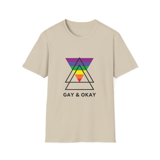 Gay and Okay T-Shirt – Geometric Rainbow LGBTQ+ Graphic Tee with Bold Inclusive Pride Design