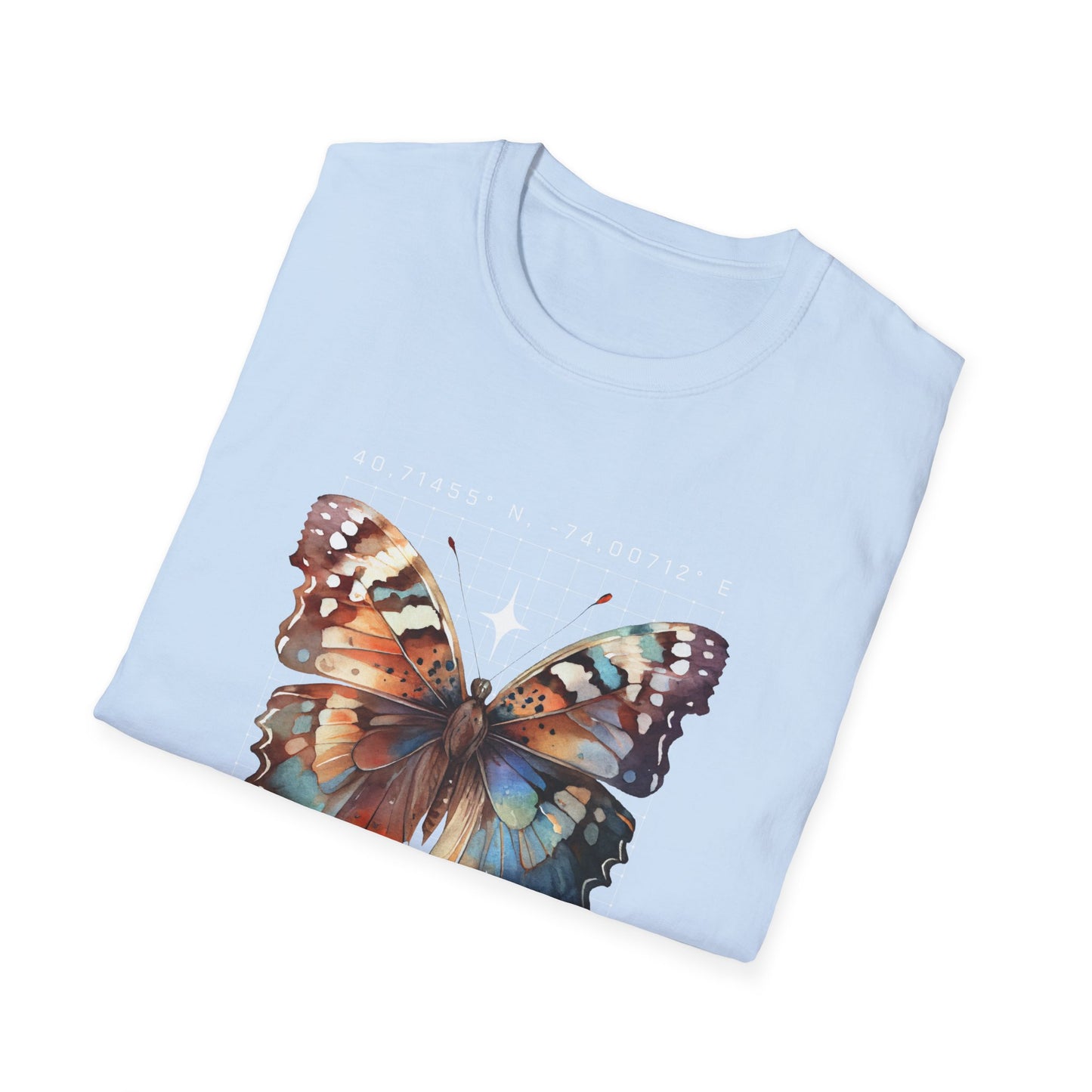 Butterfly Effect T-Shirt – Minimalist Graphic Tee with Coordinates & Symbolic Design of Change and Connection