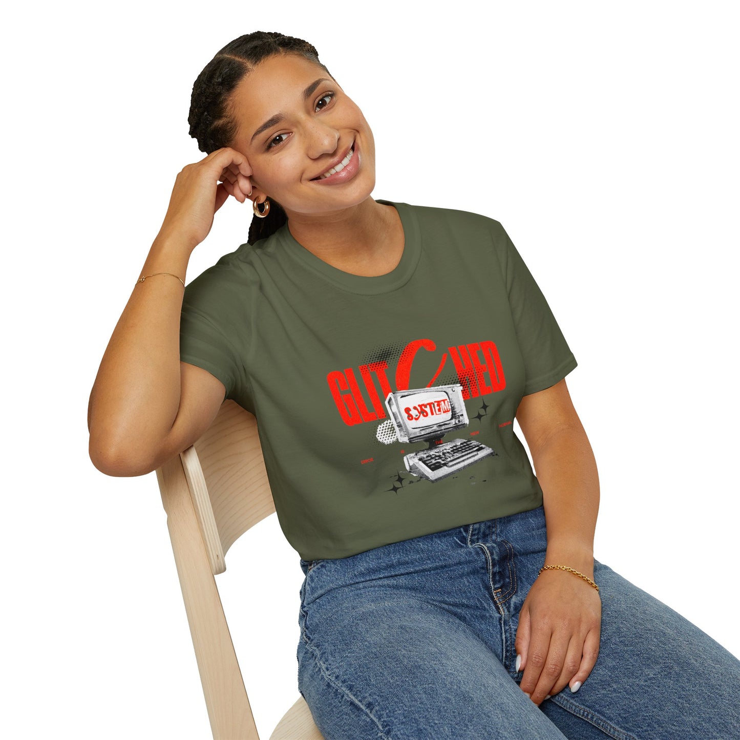 Glitched T-Shirt – Retro Computer Error Graphic Tee with Vintage Tech Aesthetic