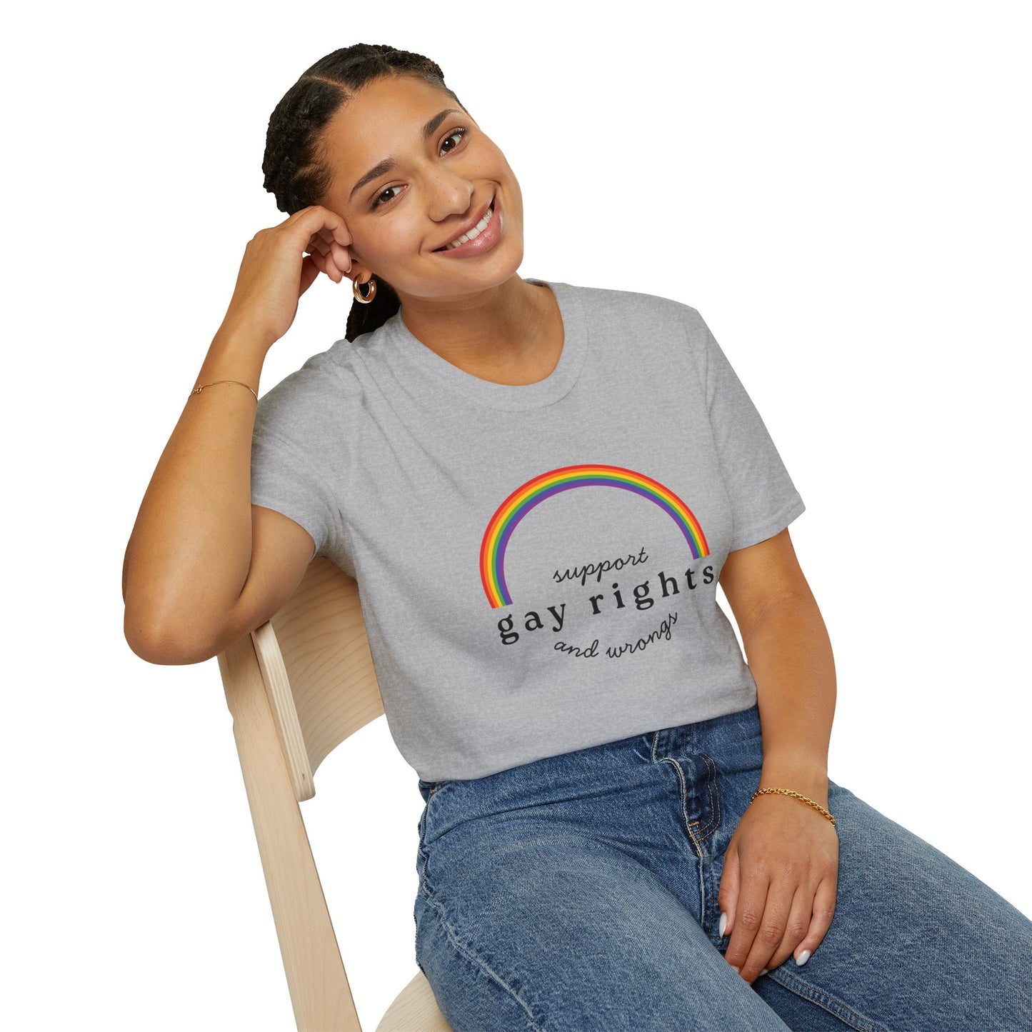 I Support Gay Rights and Wrongs T-Shirt – Rainbow LGBTQ+ Graphic Tee with Bold Inclusive & Humorous Pride Design