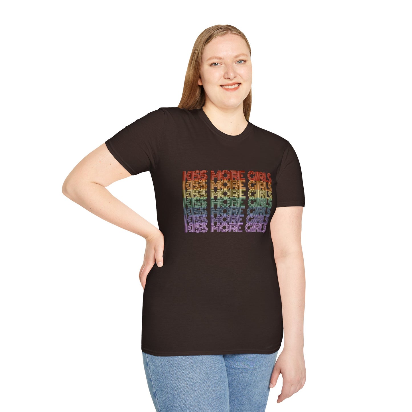 Kiss More Girls T-Shirt – Rainbow LGBTQ+ Pride Graphic Tee with Bold Inclusive & Playful Message