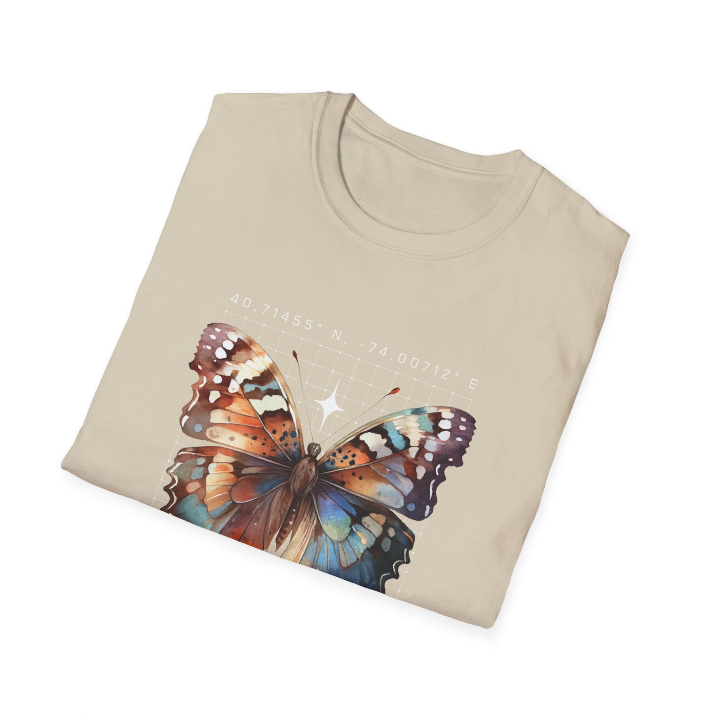 Butterfly Effect T-Shirt – Minimalist Graphic Tee with Coordinates & Symbolic Design of Change and Connection