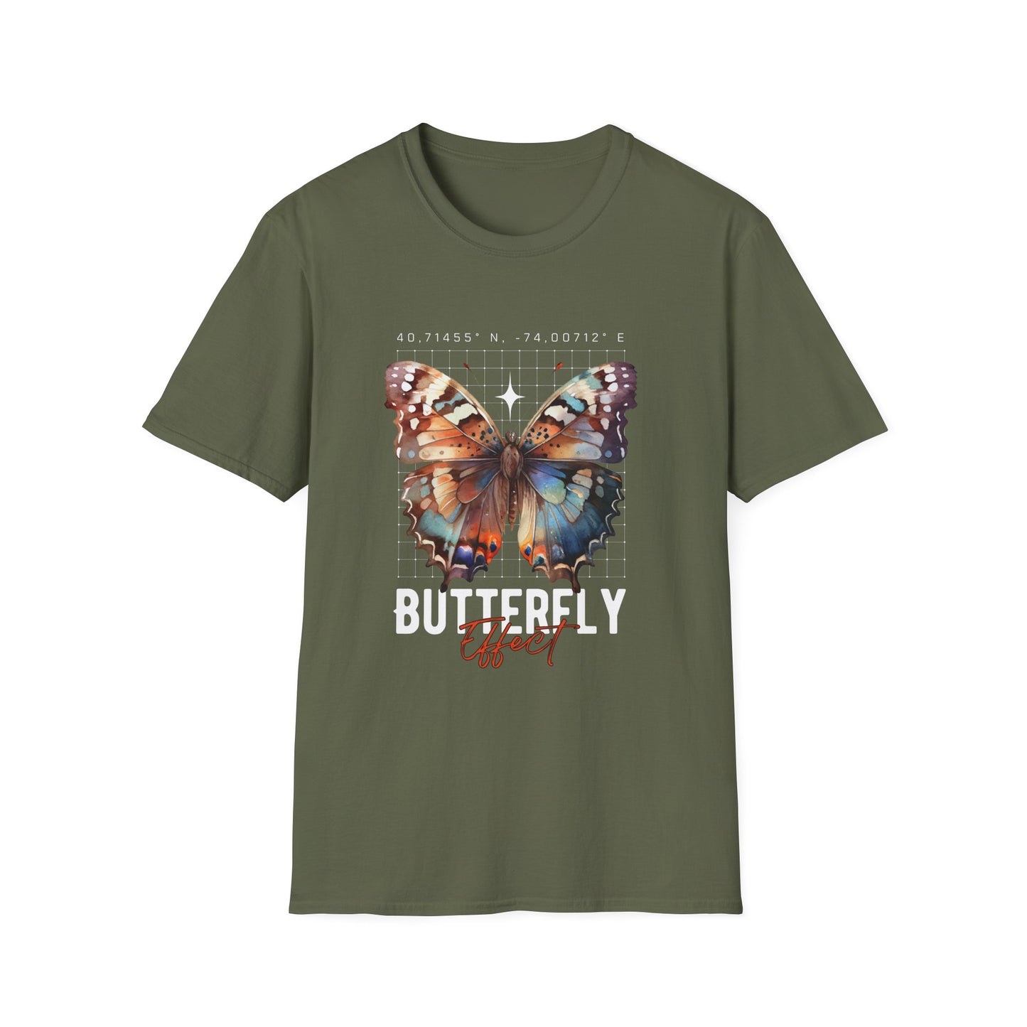 Butterfly Effect T-Shirt – Minimalist Graphic Tee with Coordinates & Symbolic Design of Change and Connection