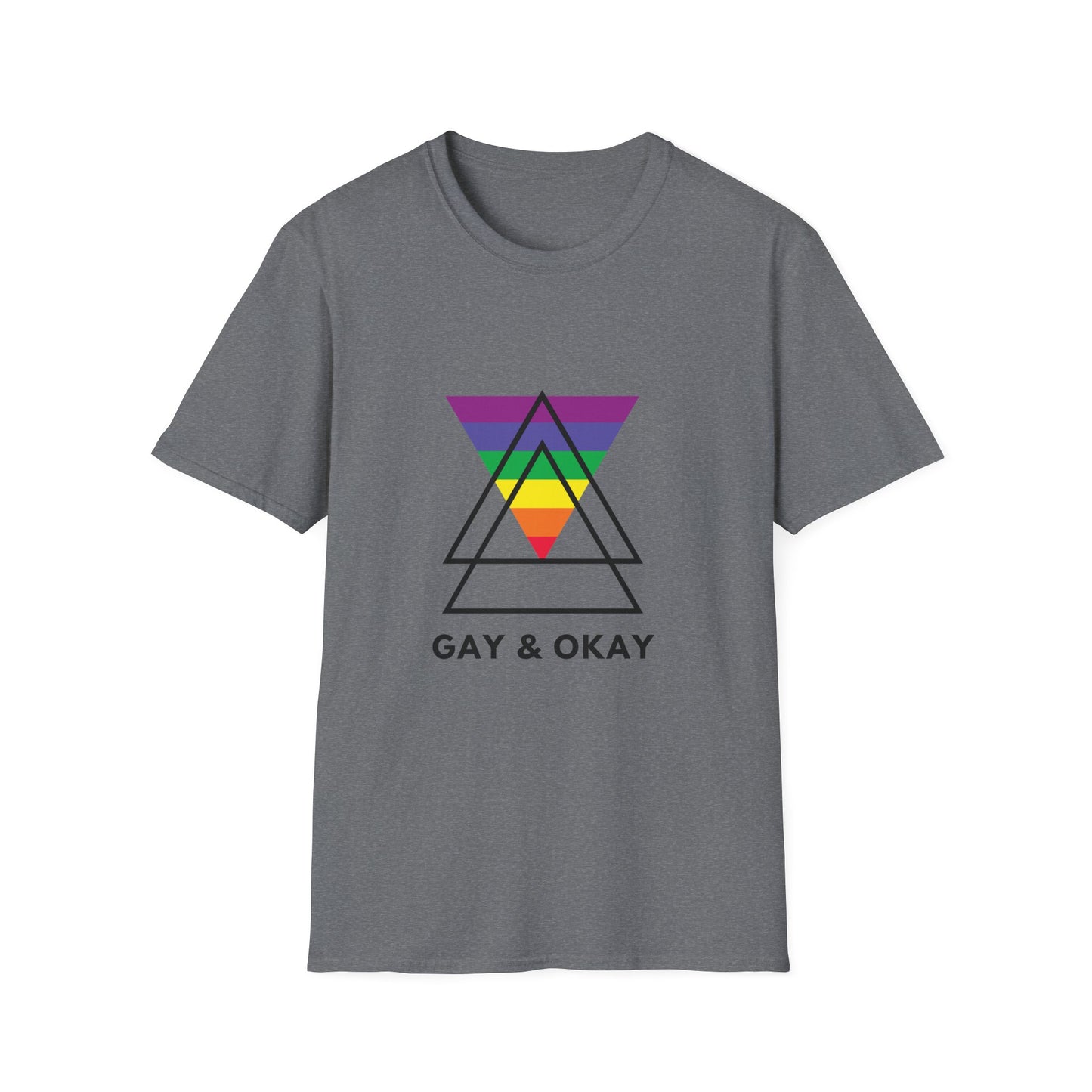 Gay and Okay T-Shirt – Geometric Rainbow LGBTQ+ Graphic Tee with Bold Inclusive Pride Design