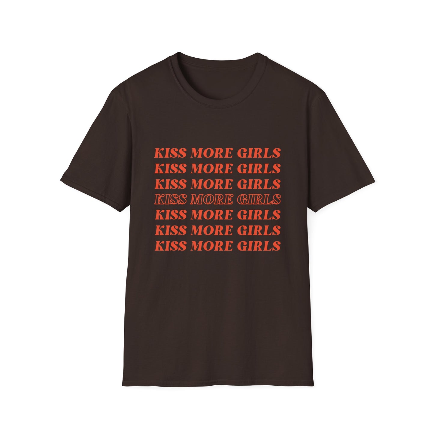 Kiss More Girls T-Shirt – Bold Red Font LGBTQ+ Pride Graphic Tee with Playful Feminine Message