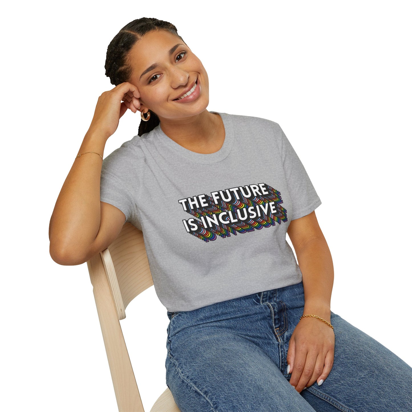 The Future Is Inclusive T-Shirt – Rainbow Uplifted Equality Graphic Tee with Bold LGBTQ+ Pride Message