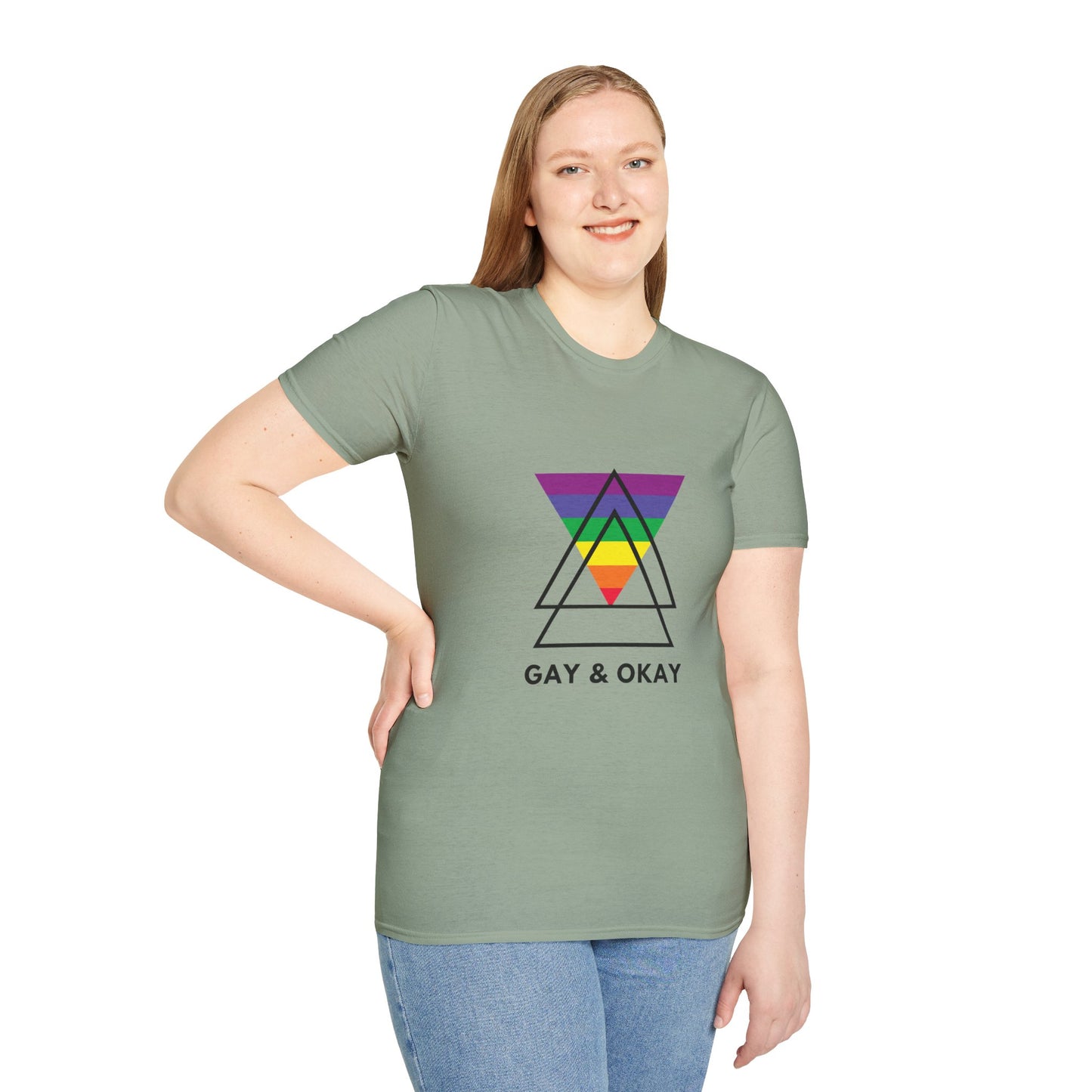 Gay and Okay T-Shirt – Geometric Rainbow LGBTQ+ Graphic Tee with Bold Inclusive Pride Design