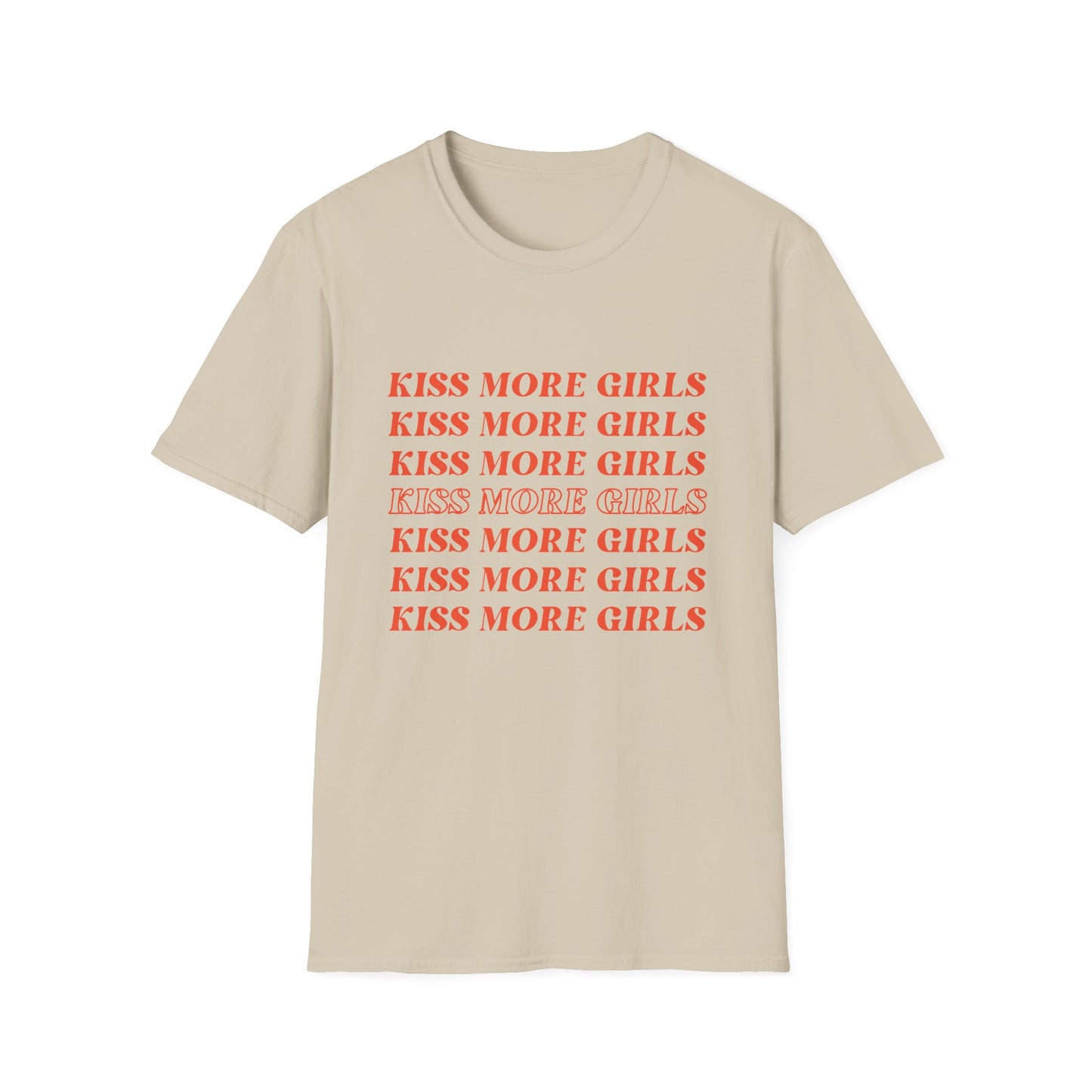 Kiss More Girls T-Shirt – Bold Red Font LGBTQ+ Pride Graphic Tee with Playful Feminine Message