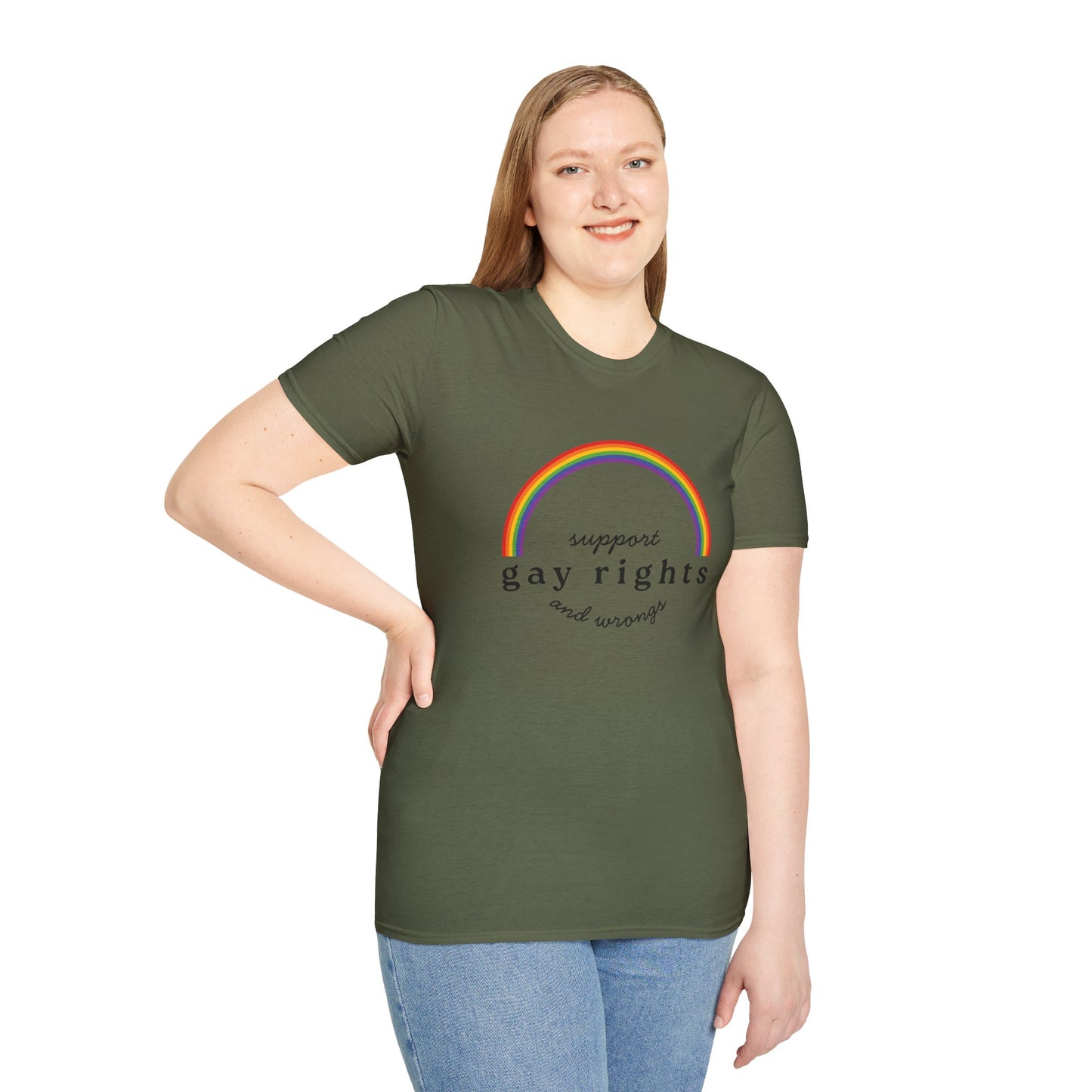 I Support Gay Rights and Wrongs T-Shirt – Rainbow LGBTQ+ Graphic Tee with Bold Inclusive & Humorous Pride Design