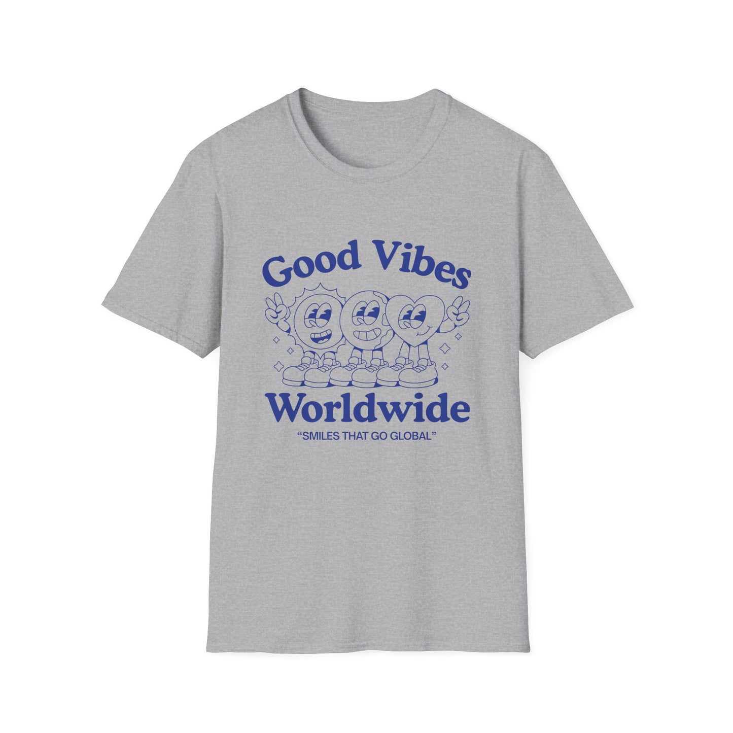 Good Vibes Worldwide T-Shirt – Retro Global Positivity Graphic Tee with Vintage Travel-Inspired Design
