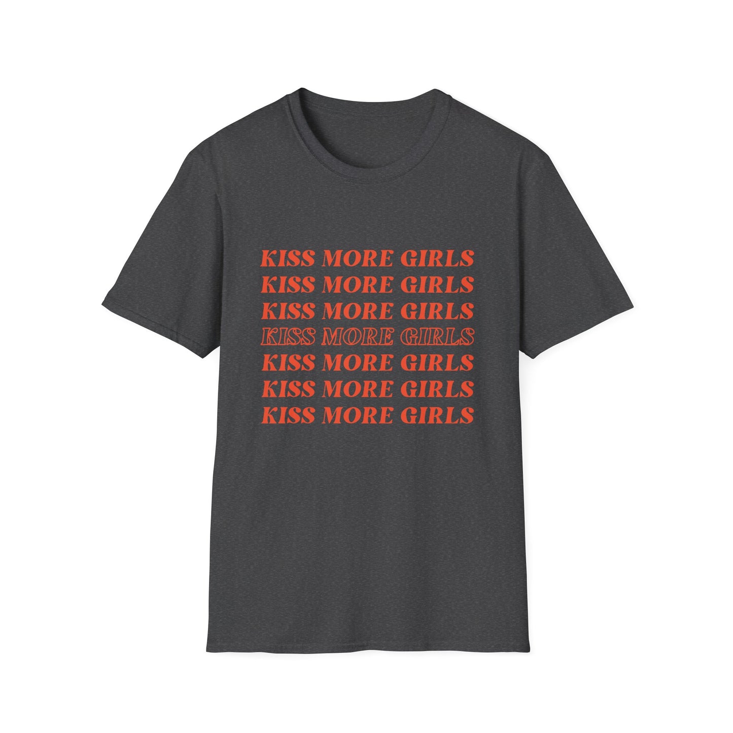 Kiss More Girls T-Shirt – Bold Red Font LGBTQ+ Pride Graphic Tee with Playful Feminine Message