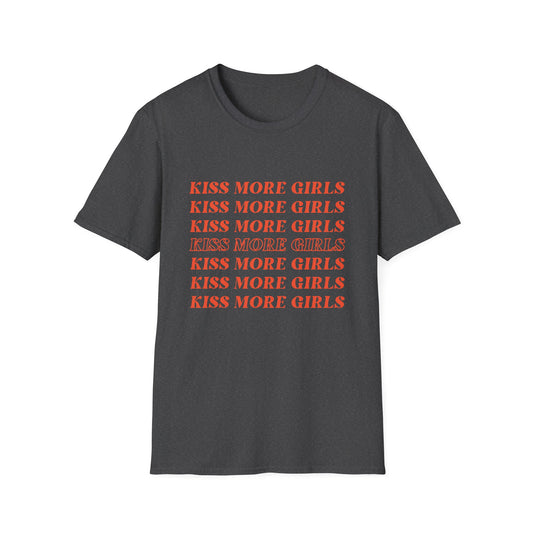 Kiss More Girls T-Shirt – Bold Red Font LGBTQ+ Pride Graphic Tee with Playful Feminine Message