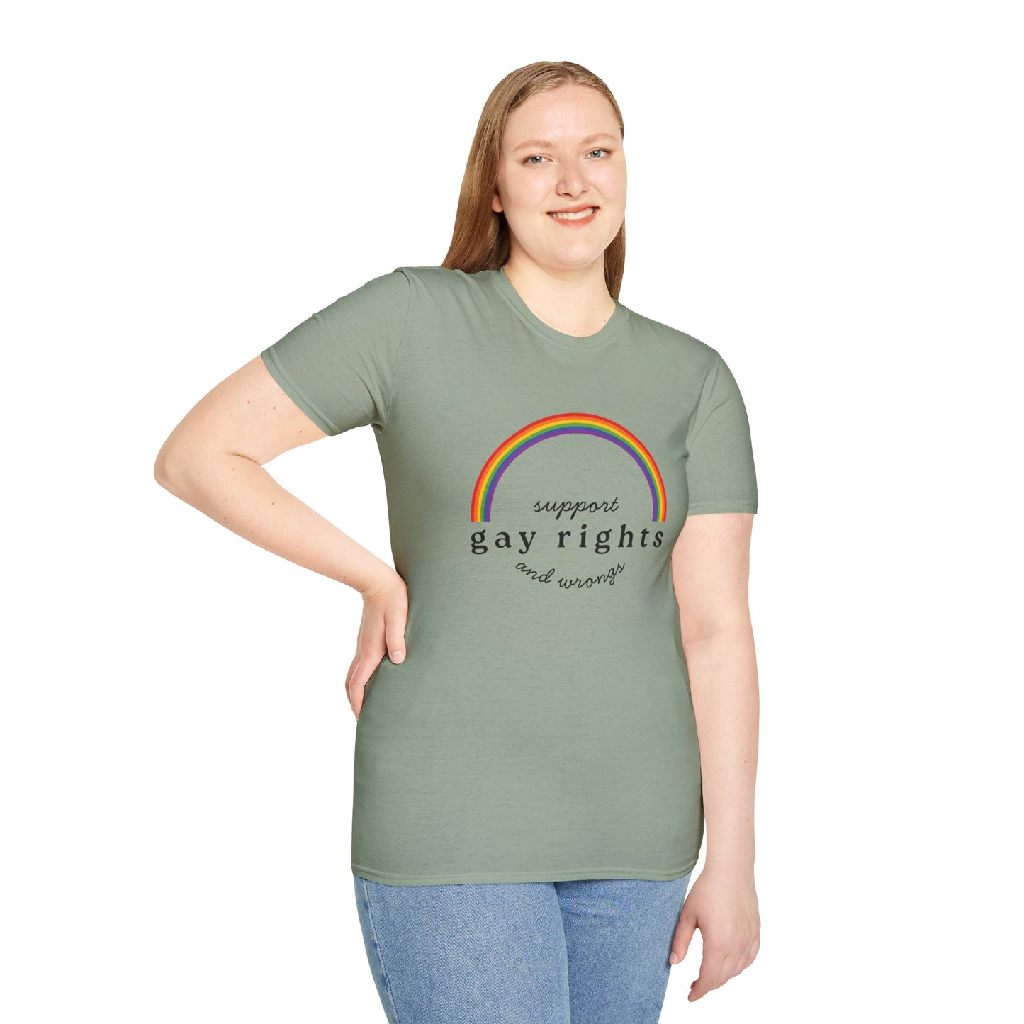 I Support Gay Rights and Wrongs T-Shirt – Rainbow LGBTQ+ Graphic Tee with Bold Inclusive & Humorous Pride Design