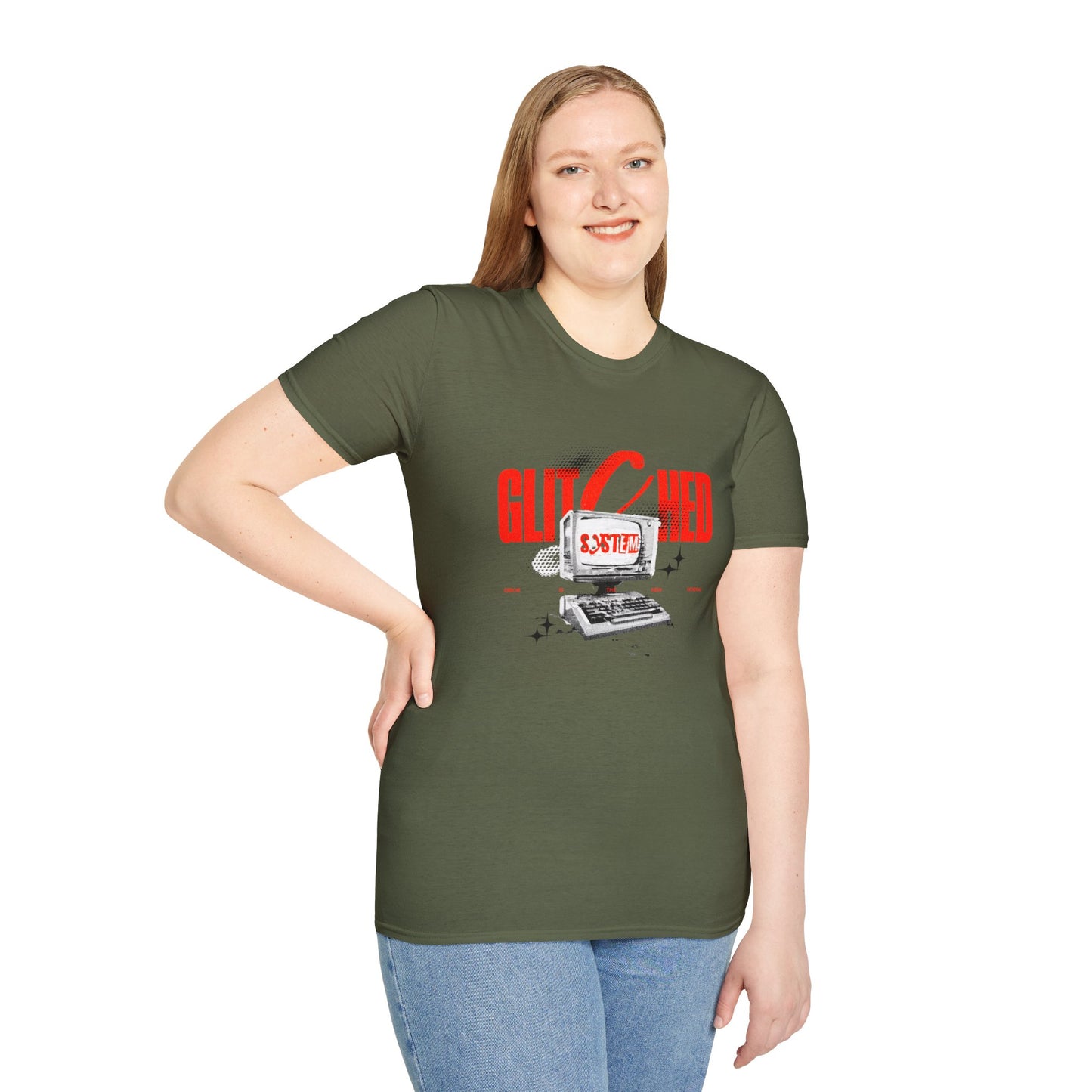 Glitched T-Shirt – Retro Computer Error Graphic Tee with Vintage Tech Aesthetic