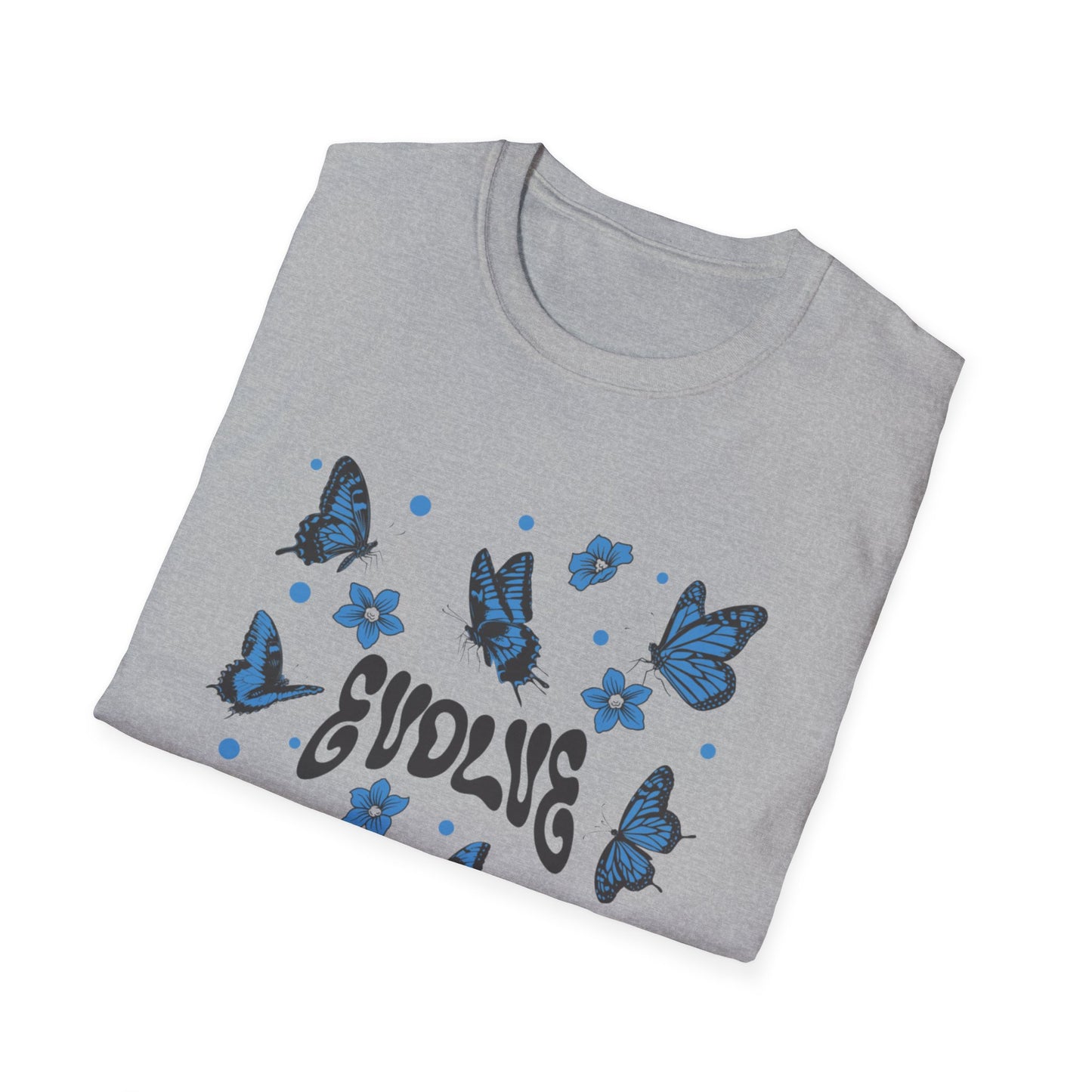 Evolve T-Shirt – Retro Butterfly Graphic Tee with Blue Vintage-Inspired Transformation Design