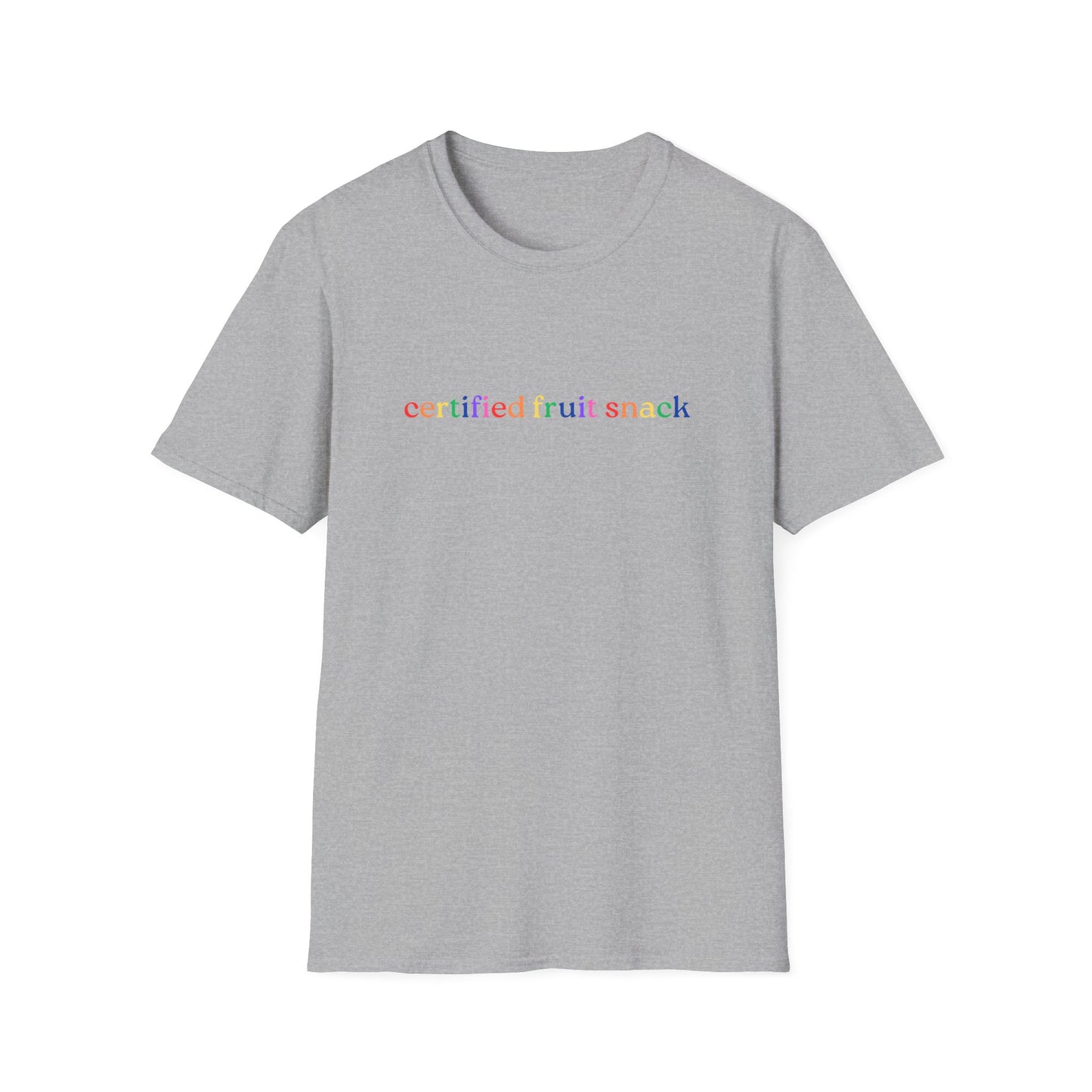 Certified Fruit Snack T-Shirt – Rainbow LGBTQ+ Pride Graphic Tee with Fun Playful Design