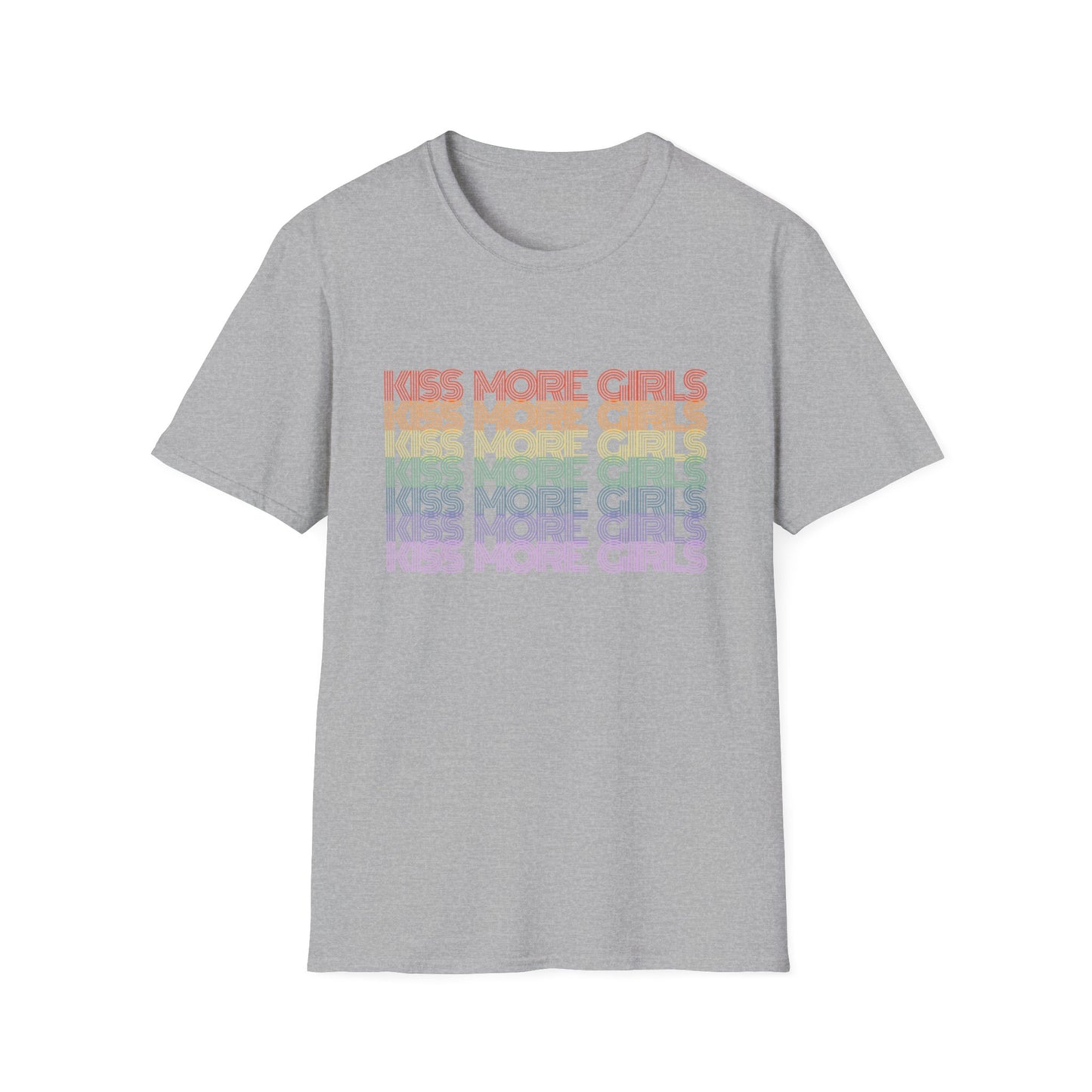 Kiss More Girls T-Shirt – Rainbow LGBTQ+ Pride Graphic Tee with Bold Inclusive & Playful Message