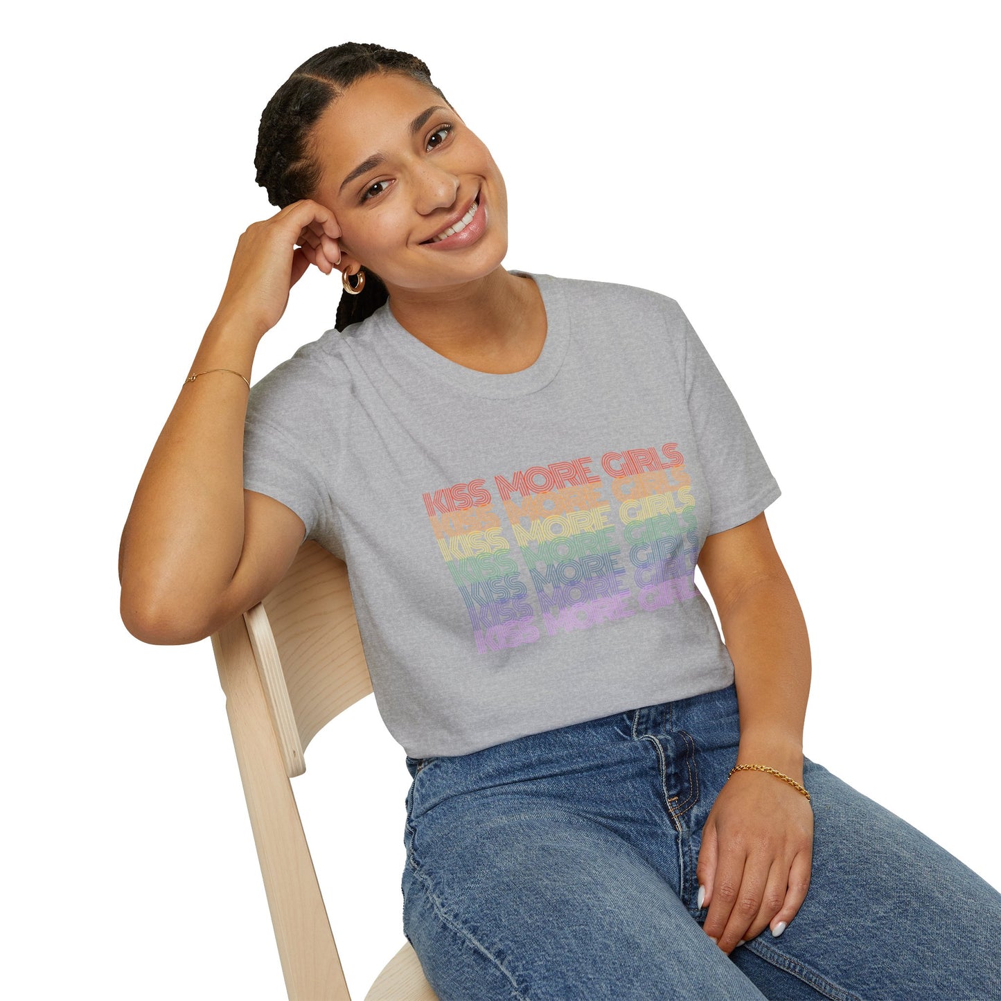 Kiss More Girls T-Shirt – Rainbow LGBTQ+ Pride Graphic Tee with Bold Inclusive & Playful Message
