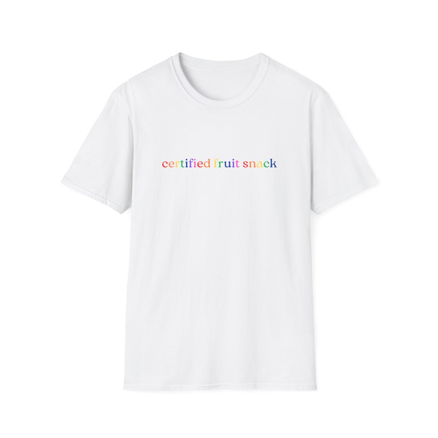 Certified Fruit Snack T-Shirt – Rainbow LGBTQ+ Pride Graphic Tee with Fun Playful Design