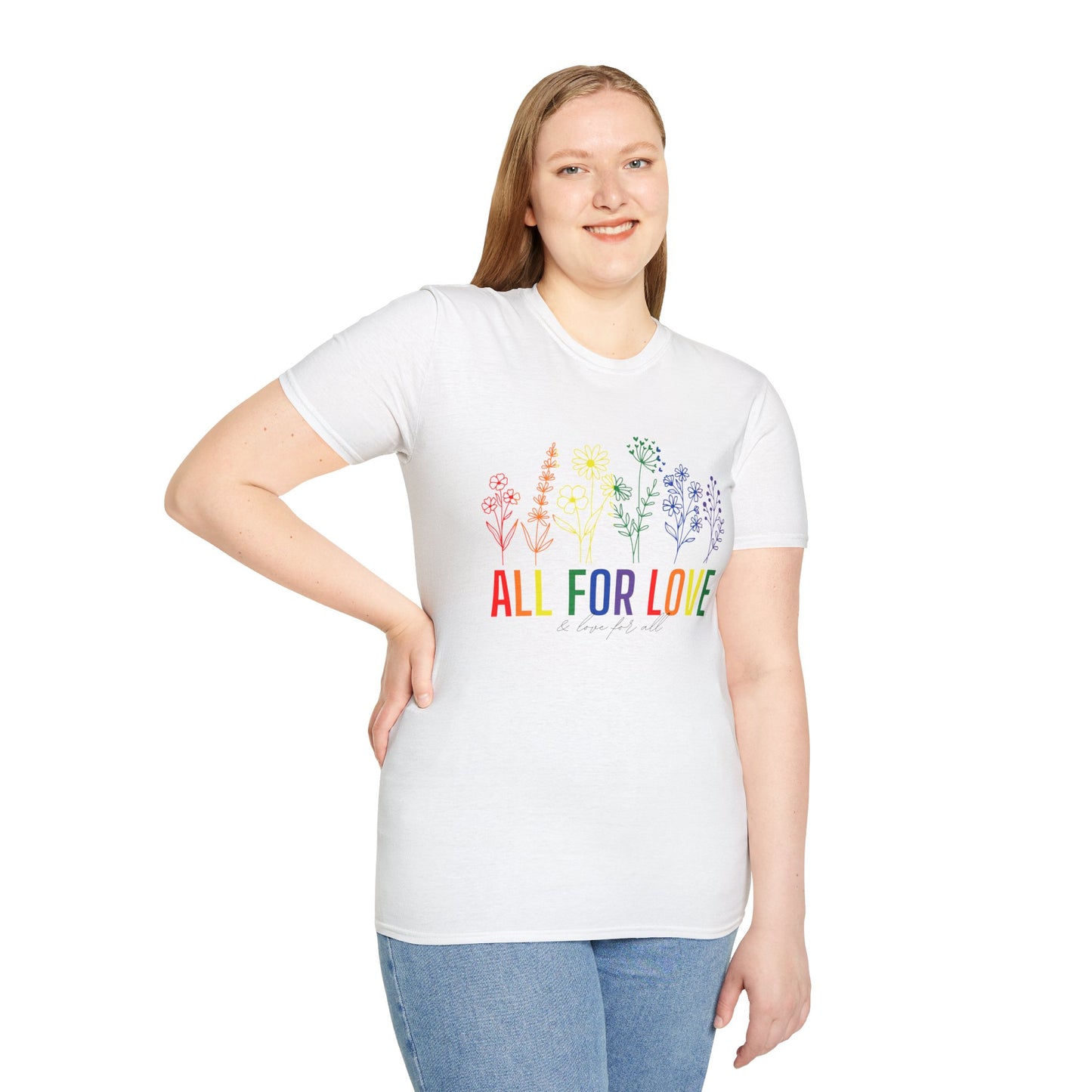 All for Love T-Shirt – Rainbow LGBTQ+ Pride Graphic Tee with Inclusive Love Wins Message