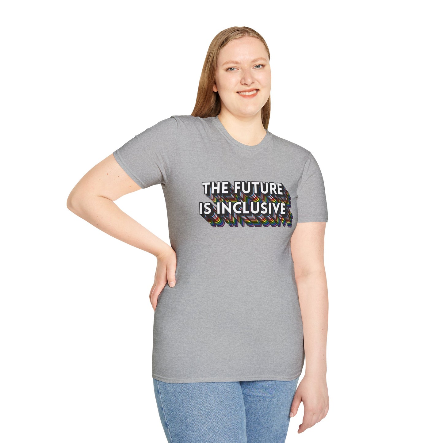 The Future Is Inclusive T-Shirt – Rainbow Uplifted Equality Graphic Tee with Bold LGBTQ+ Pride Message