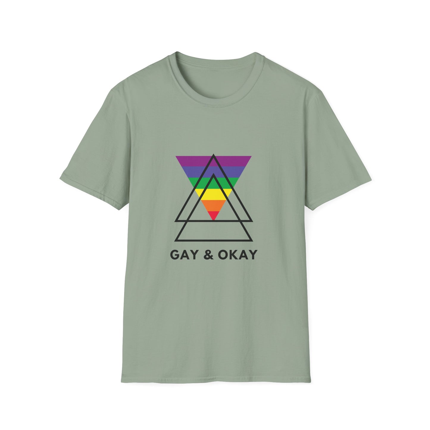 Gay and Okay T-Shirt – Geometric Rainbow LGBTQ+ Graphic Tee with Bold Inclusive Pride Design