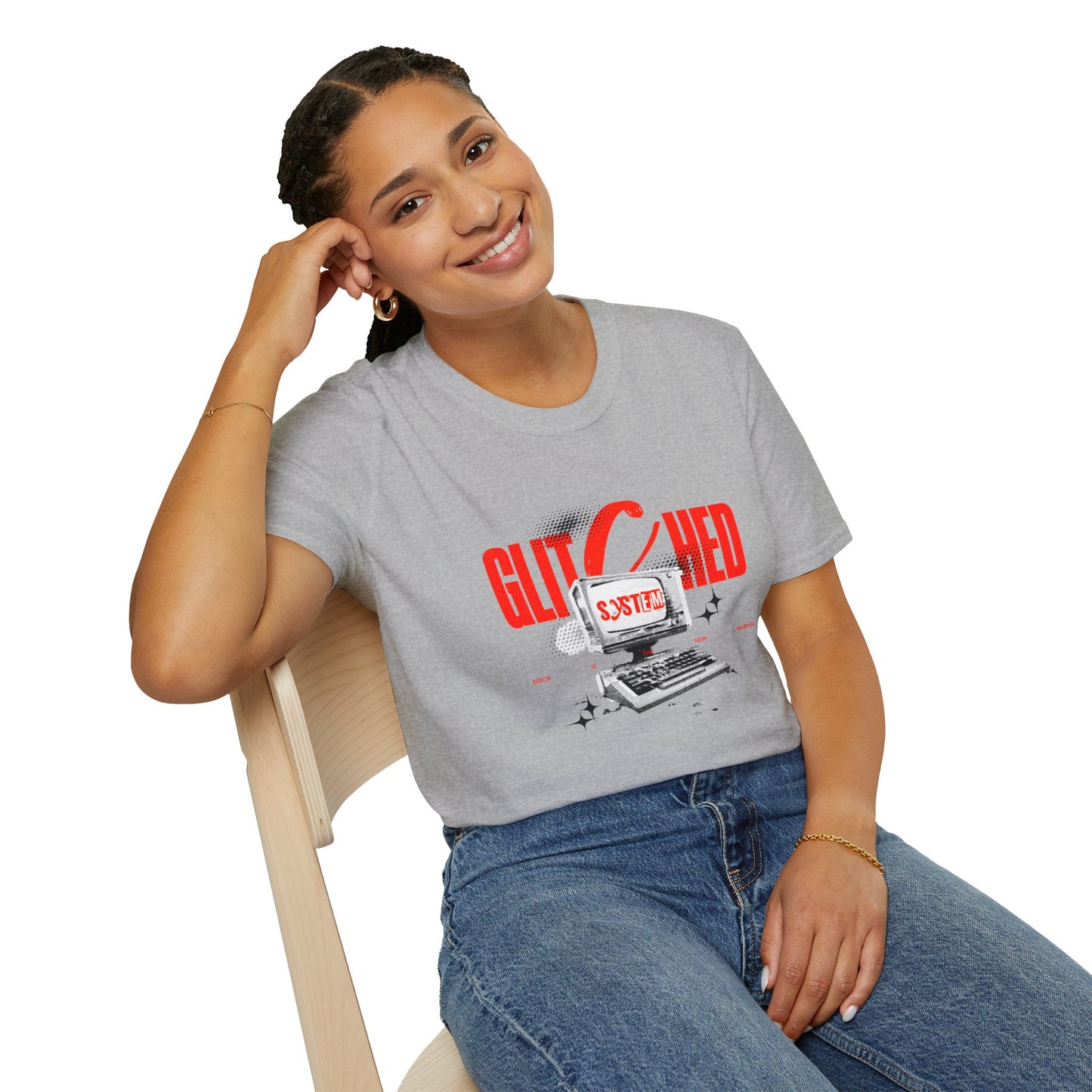 Glitched T-Shirt – Retro Computer Error Graphic Tee with Vintage Tech Aesthetic