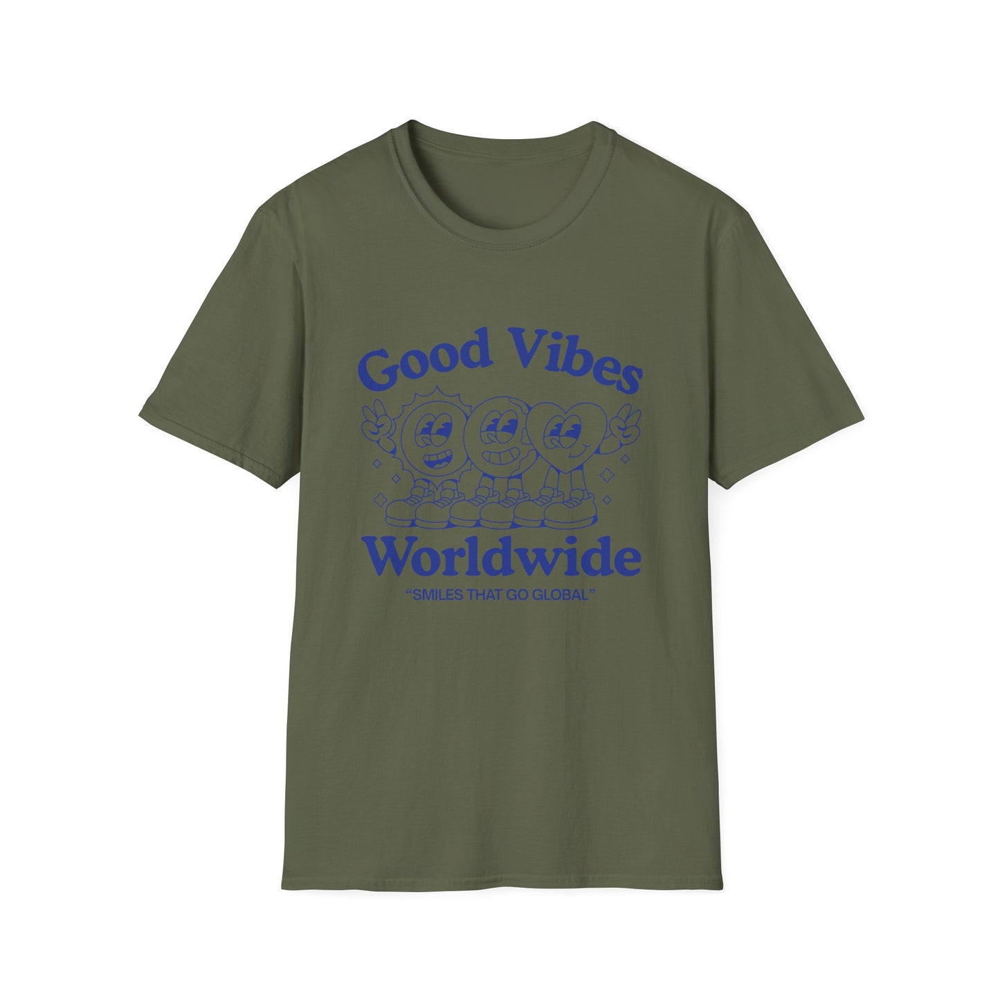 Good Vibes Worldwide T-Shirt – Retro Global Positivity Graphic Tee with Vintage Travel-Inspired Design
